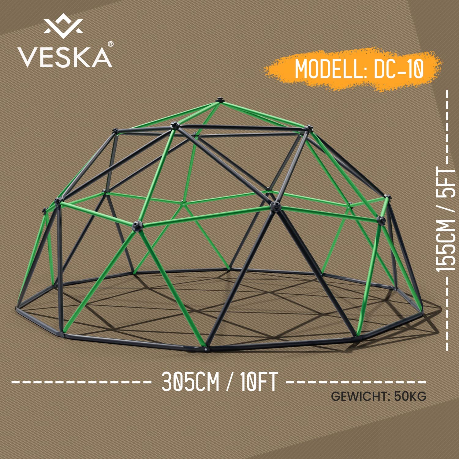 VESKA Klettergerüst DomeClimber Kinder Metall Kletterkuppel Geodome (10FT - 305cm, anthrazit/pink)