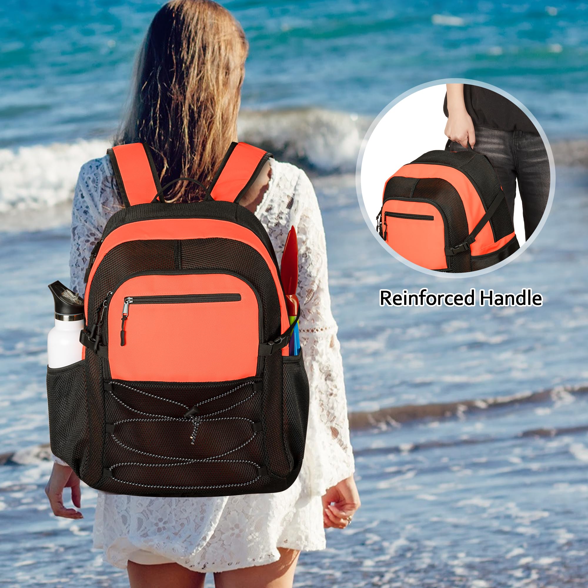 Fasrom Borsa Da Spiaggia Grande, 46x38x18 Cm, Con Scomparto Impermeabile E Borsa Trasparente, Separazione Bagnato/asciutto