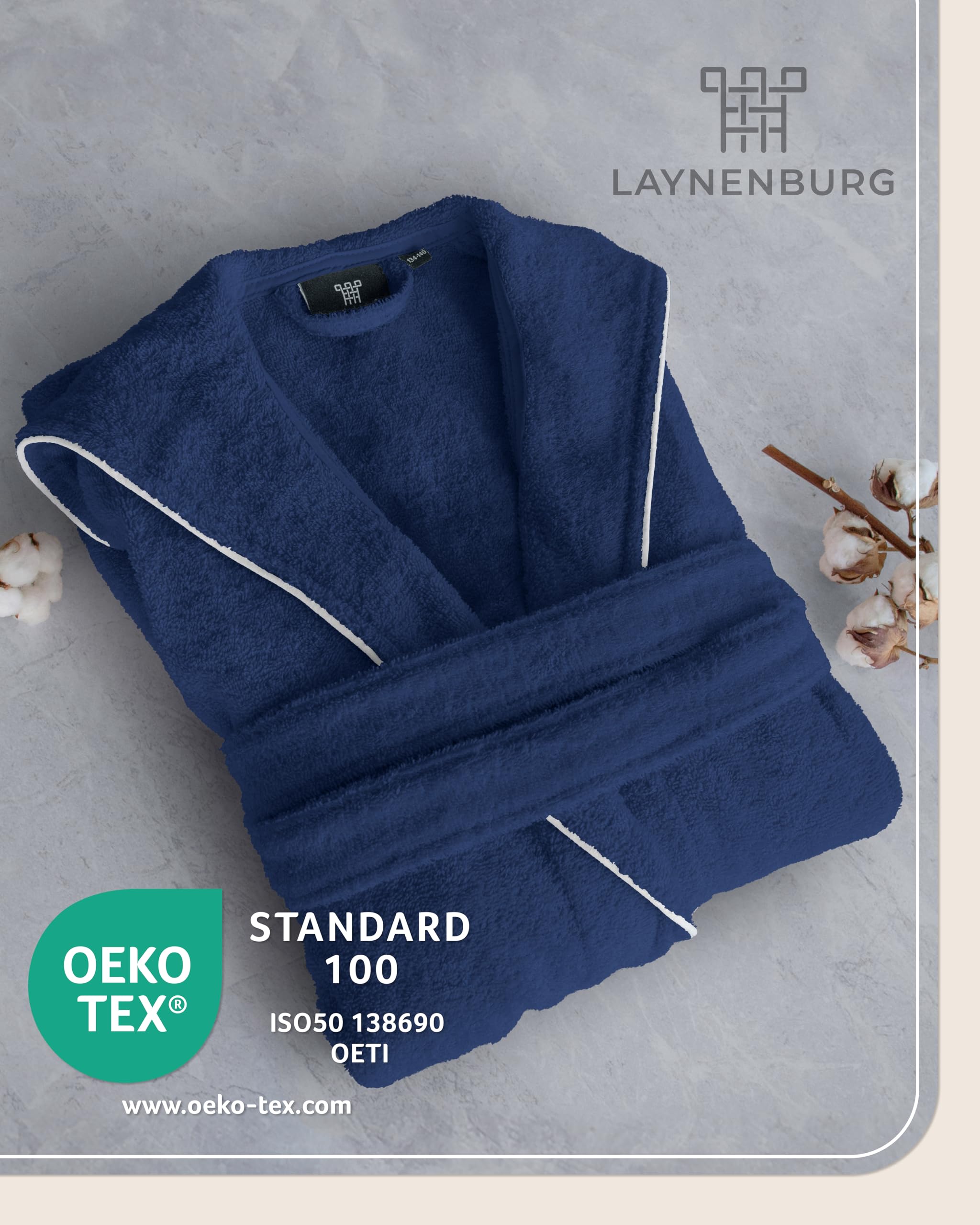 LAYNENBURG Premium Peignoir enfants & adolescents avec capuche - Fille et Garçon - 100% coton - OEKO TEX Standard 100 - Tissu éponge moelleuse - Taille 110 à 176