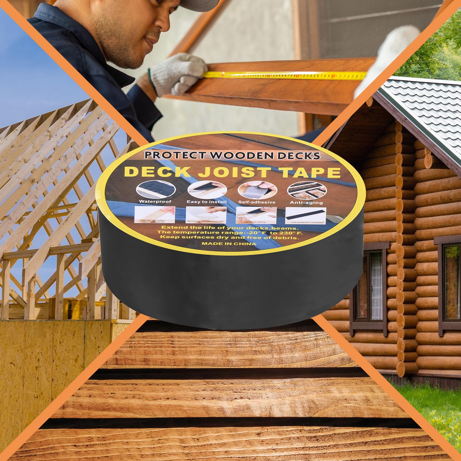 QUARKZMAN 5 Rollos de Cinta para Vigas para Cubiertas 2" x 50' Cinta para Vigas de Butilo Resistente A La Intemperie para Cubiertas de Madera y Vigas de Techo, Negra