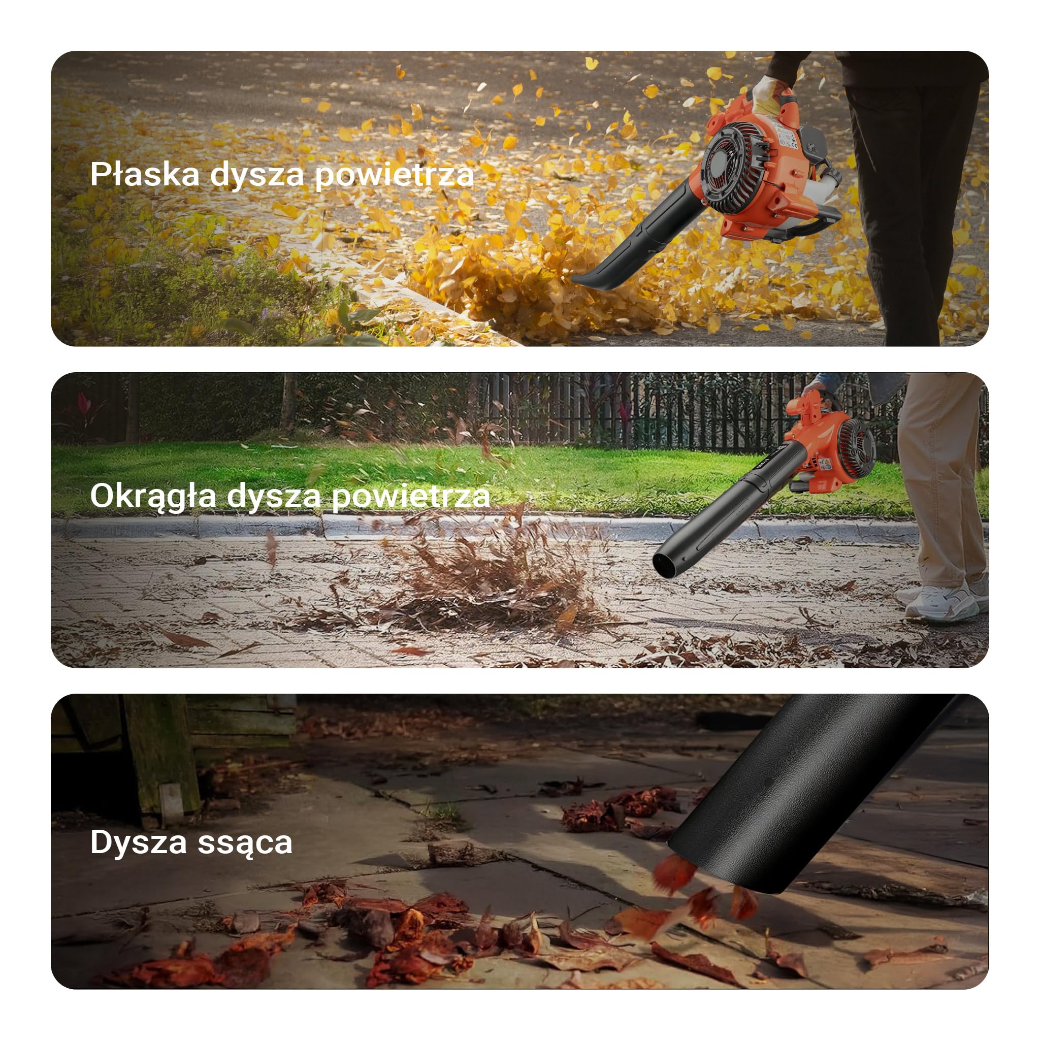 Wiltec Dmuchawa do liści 3-w-1 z odkurzaczem i rozdrabniaczem, silnik 1 KM, przepływ powietrza do 265 km/h, z workiem o pojemności 50 l