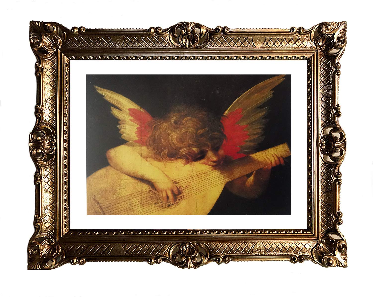 Musikalische Engel gerahmter Kunstdruck By Rosso Fiorentino 90x70 cm Antik Barock Rahmen Barockrahmen mit Bild Wandbild 70x90cm Religiöse Bilder Kunst Heiligenbild Repro für Home Büro Praxis Café 58B