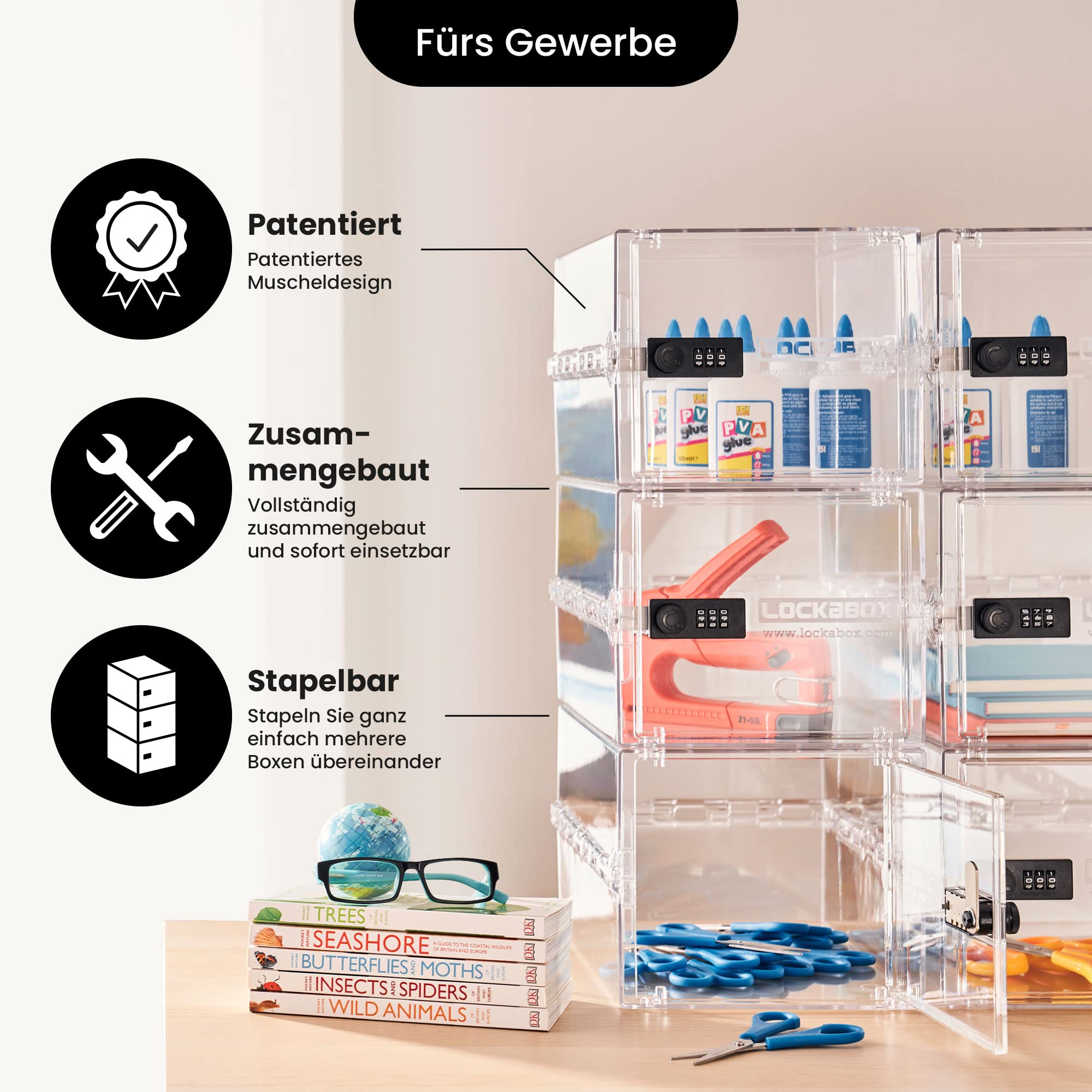 Lockabox One™ abschließbare Aufbewahrungsbox mit Zahlenschloss 31x21x17 cm Kristall