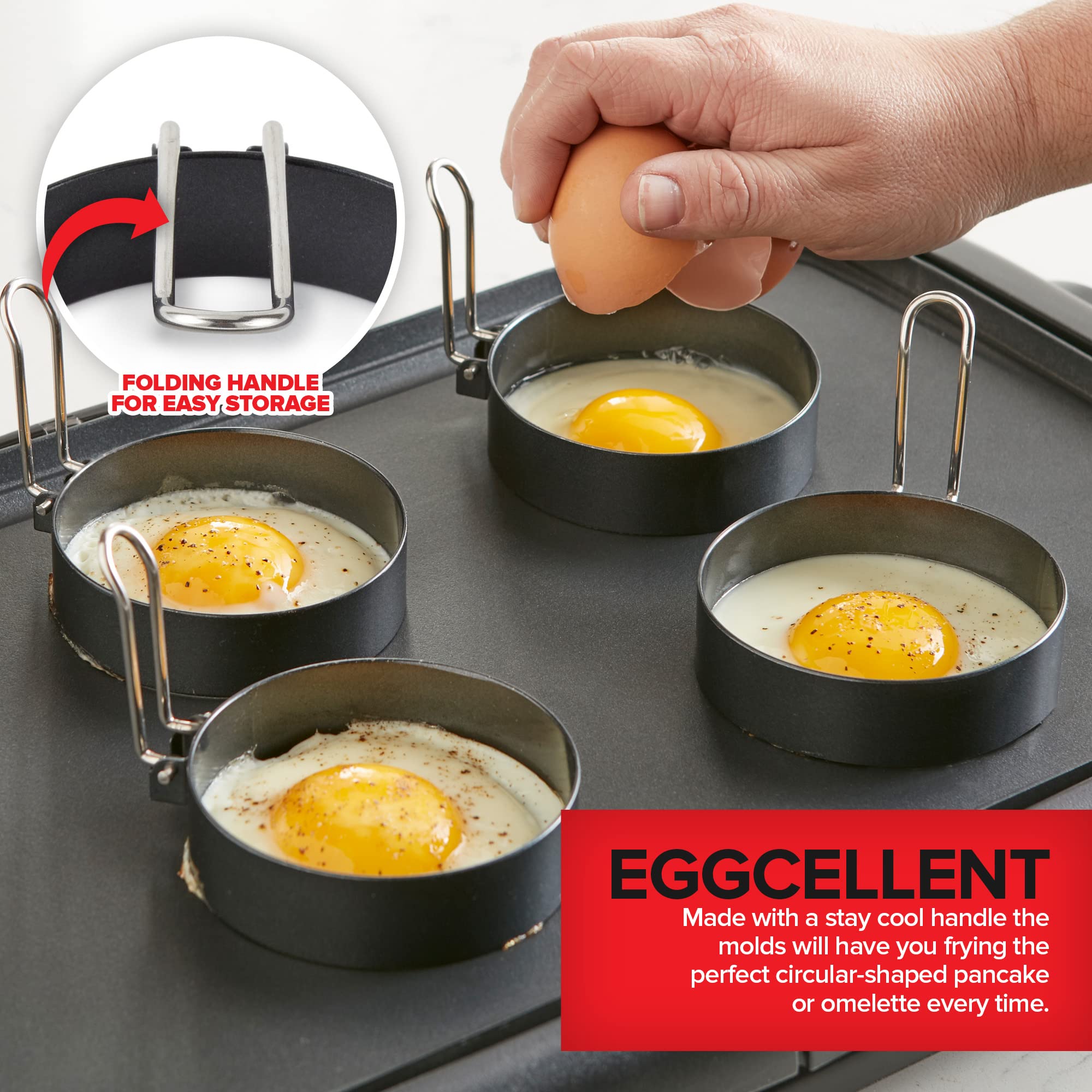 Modern Innovations Akcesoria do zestawu śniadaniowego do grilla – dozownik do ciasta naleśnikowego do grilla, żeliwna prasa do bekonu, 4 pierścienie do jajek/foremek do naleśników i szpatułki,