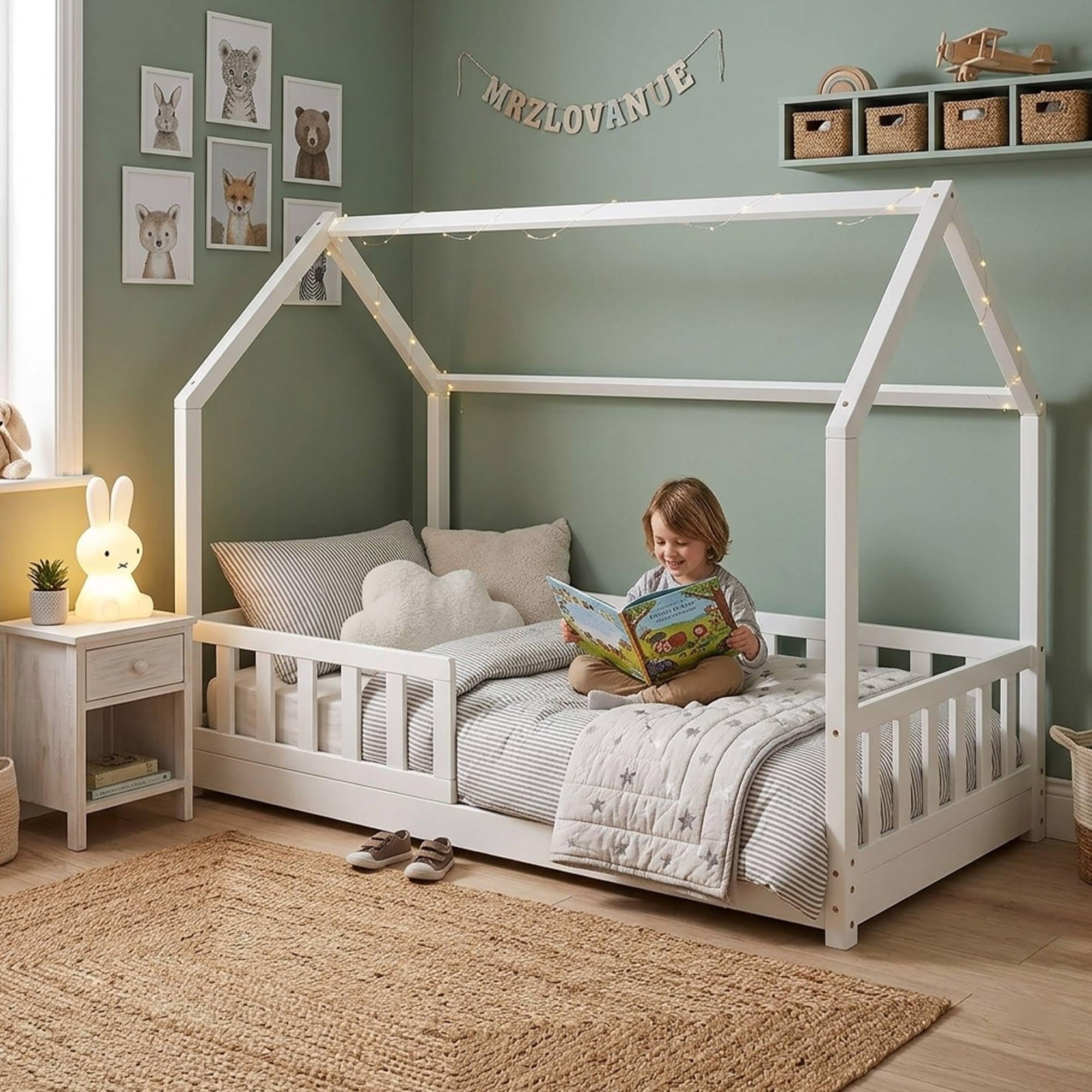 Well Home MOBILIARIO & DECORACIÓN Habitación Infantil: Cama Infantil Modelo cabaña de Pino lacada en Blanco 90x190cm