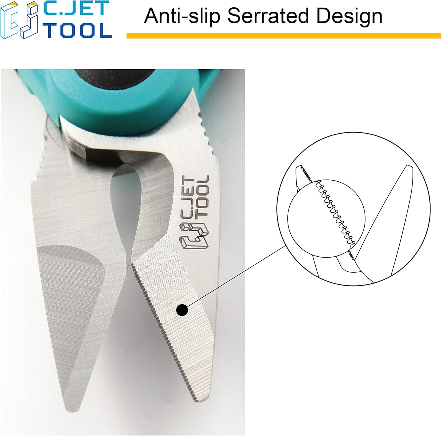 C.JET TOOL 6" Stainless Electrician Scissors Heavy Duty Professional for Aluminium Copper Soft Cable (Turquoise)