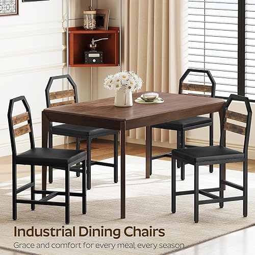 Miniatura 8 de Sillas de comedor, sillas de cocina con soporte trasero, asiento tapizado y patas de metal, para cocina, sala de estar, marrón rústico y negro