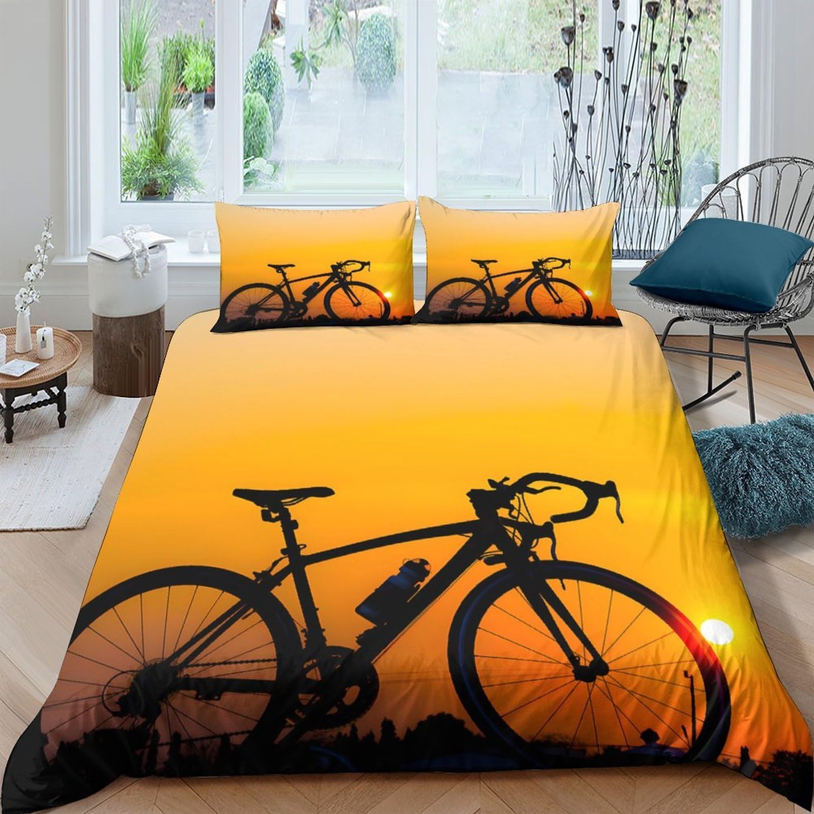 Ctjqhvkz Style-9 3D Printed Sunset Bicycle Fitted Sheet Microfiber Soft Breathable Sunrise Bed Cover For Bedroom Dorm Decor Single（135X200cm）