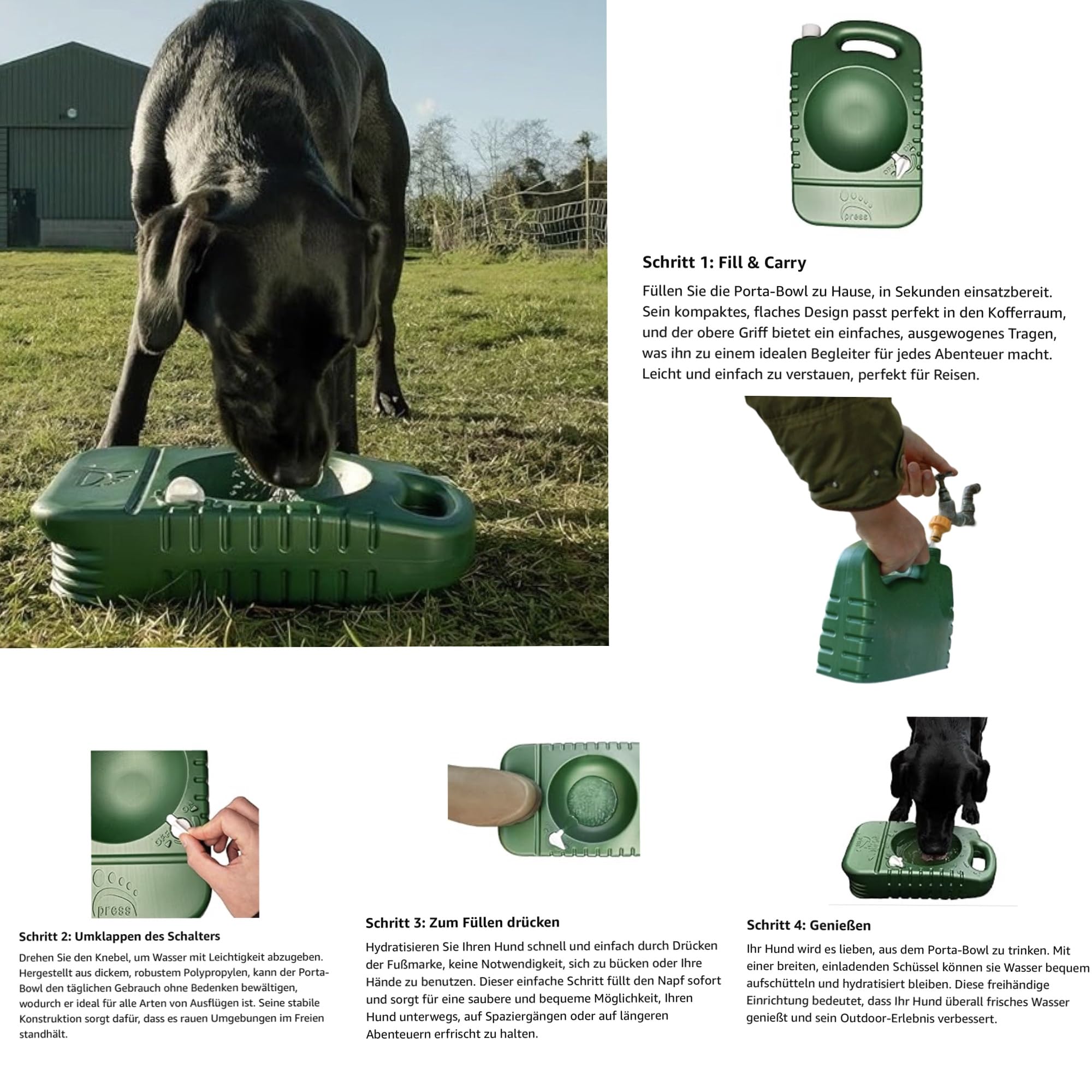 Gamelle de voyage pour chien - Bouteille d'eau pour chien 4 l - Gamelle portable avec poignée - Grand distributeur d'eau stable - Pompe à pied - Voiture - Voyage en plein air - Camping - Fournitures