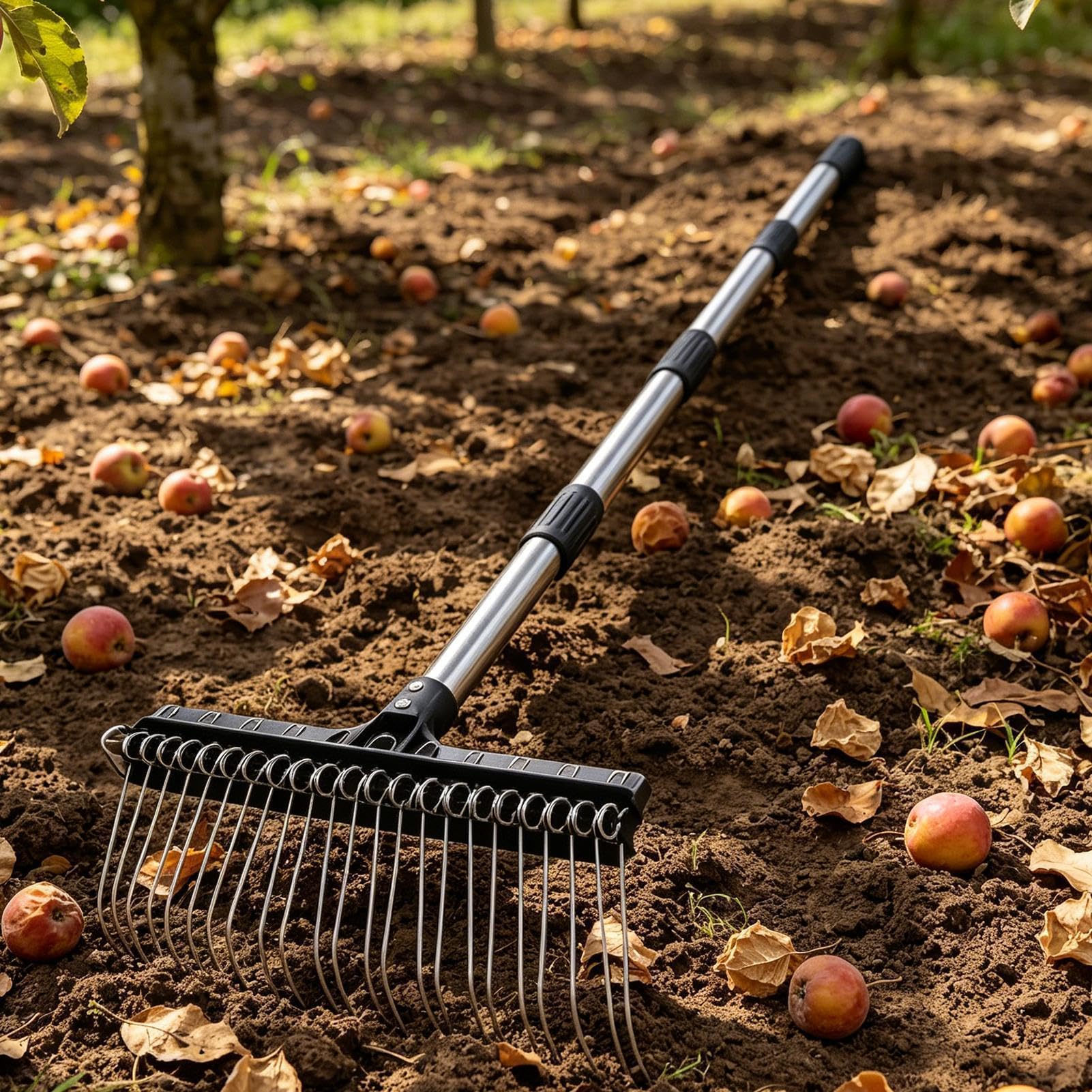 Râteau de jardin Dents Larges En Acier Manche Extensible 98-160 Cm