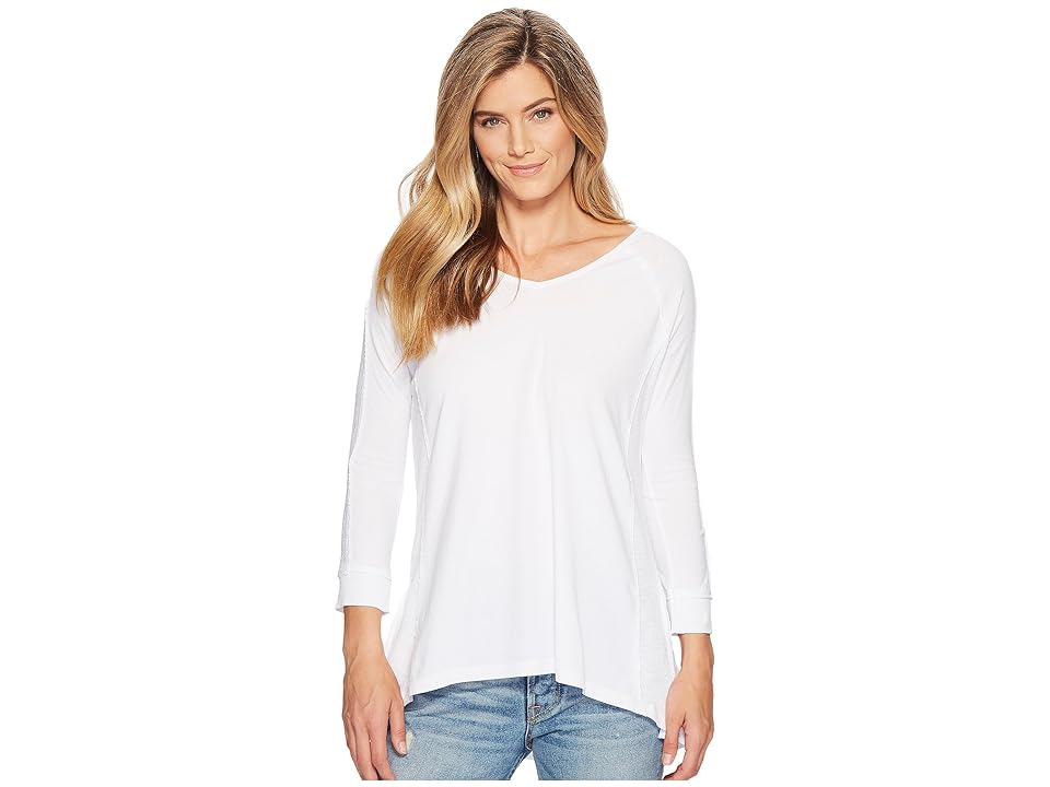 

Mod-o-doc Supreme Jersey Lace Inset V-Neck T-Shirt (White) Women's T Shirt