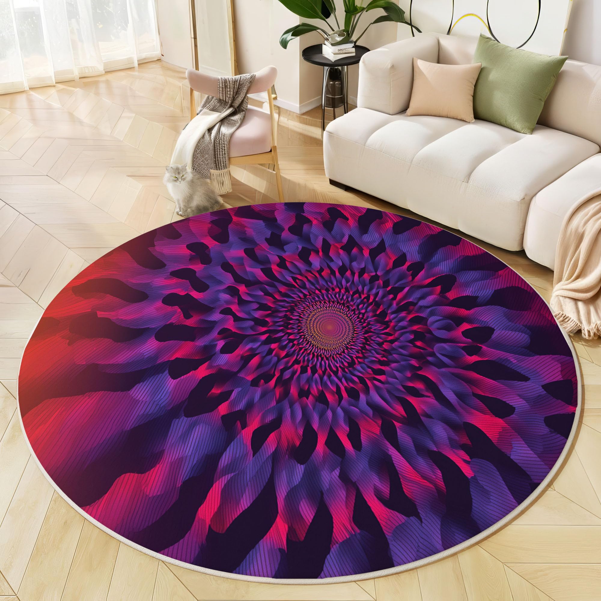 Tapis chambre adulte doux violet avec motif en spirale et envers antidérapant