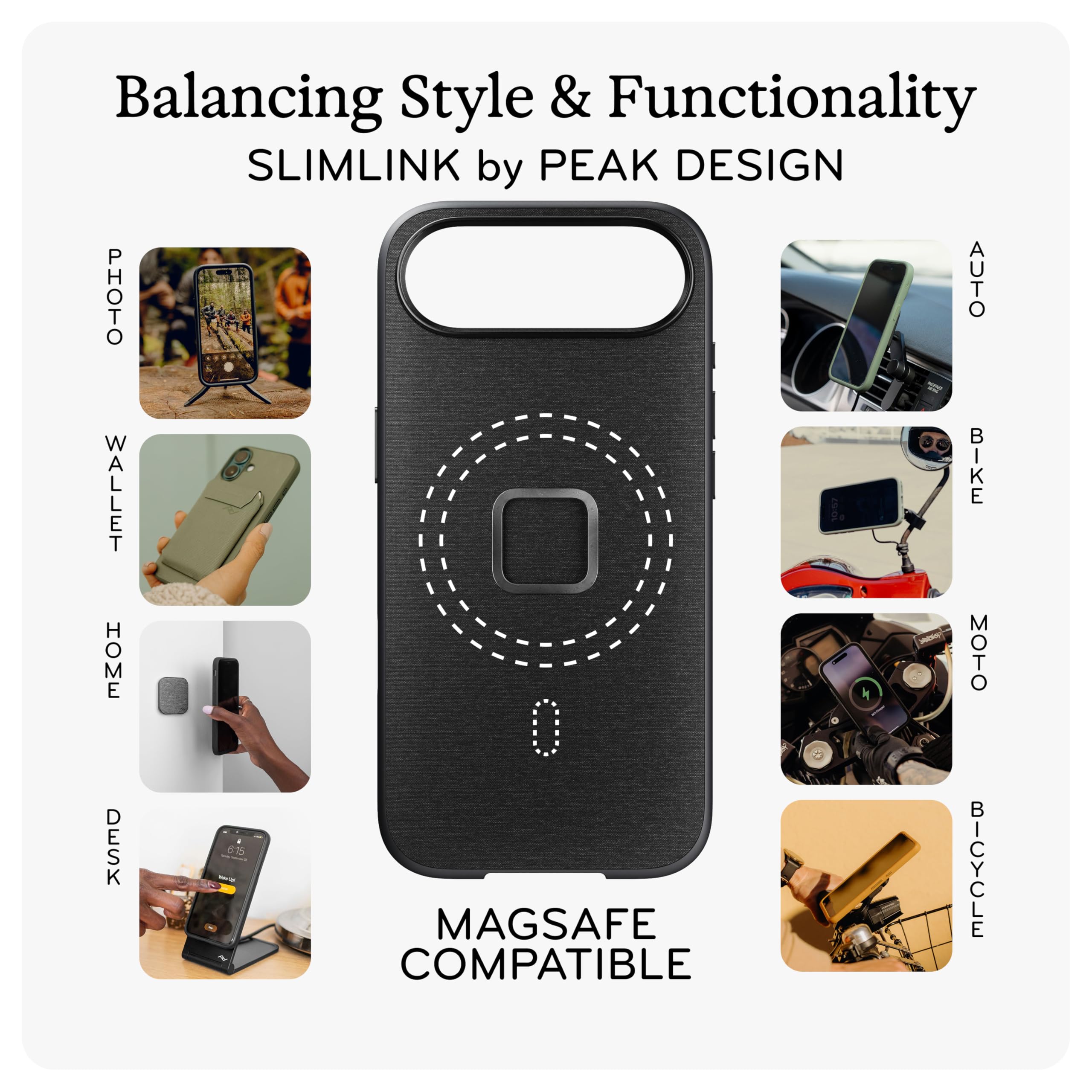 Peak Design SlimLink Coque de téléphone portable pour iPhone 17 Pro, gris anthracite, profil fin, protection contre les chutes, coque en tissu résistant aux intempéries