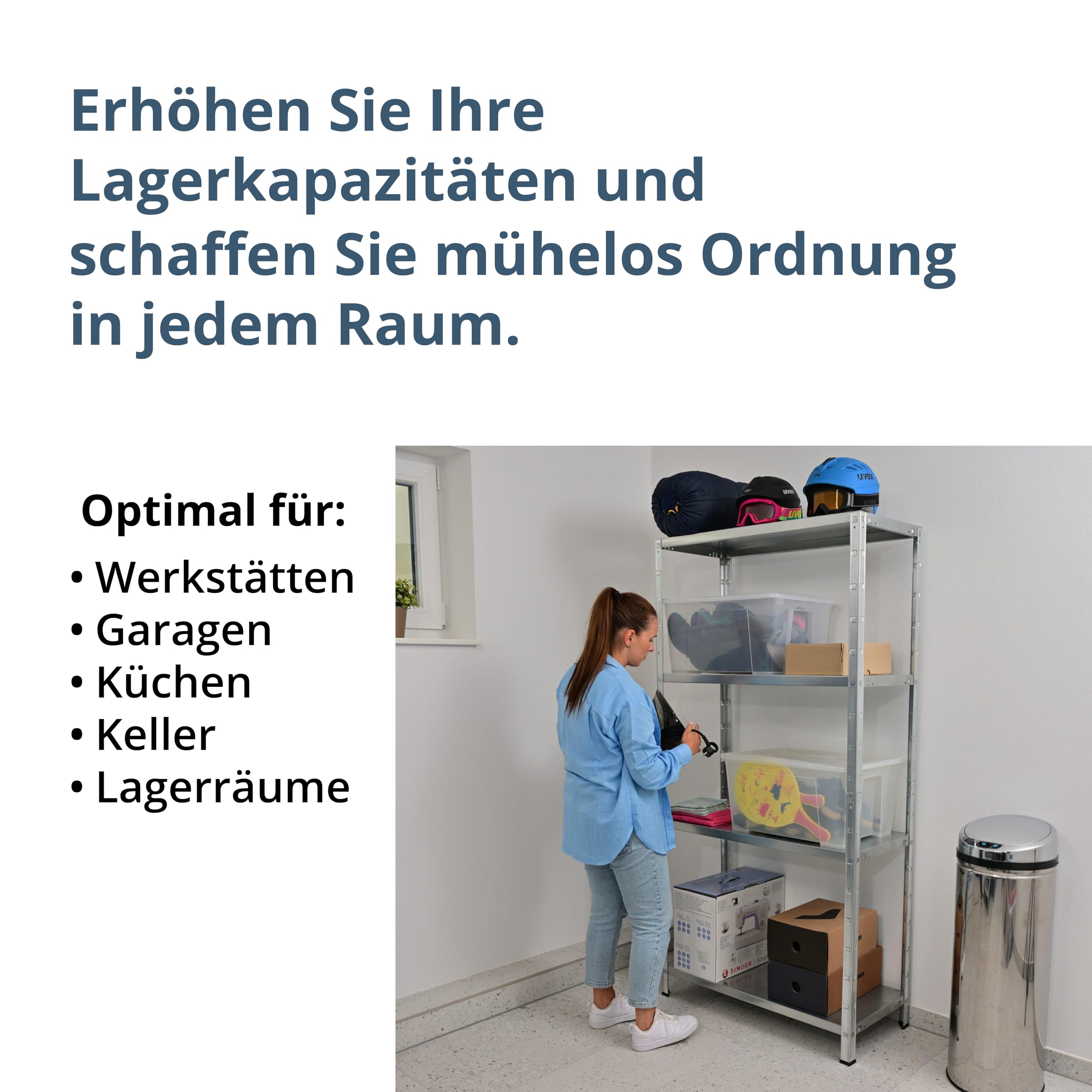 SCHULTE Regalwelt Steckregal mit 4 PowerMAX Fachböden, 65 kg Tragkraft, 190x100x40 cm (HxBxT), verzinkt (Lagerregal, Werkstattregal, Kellerregal, Garagenregal, Metallregal
