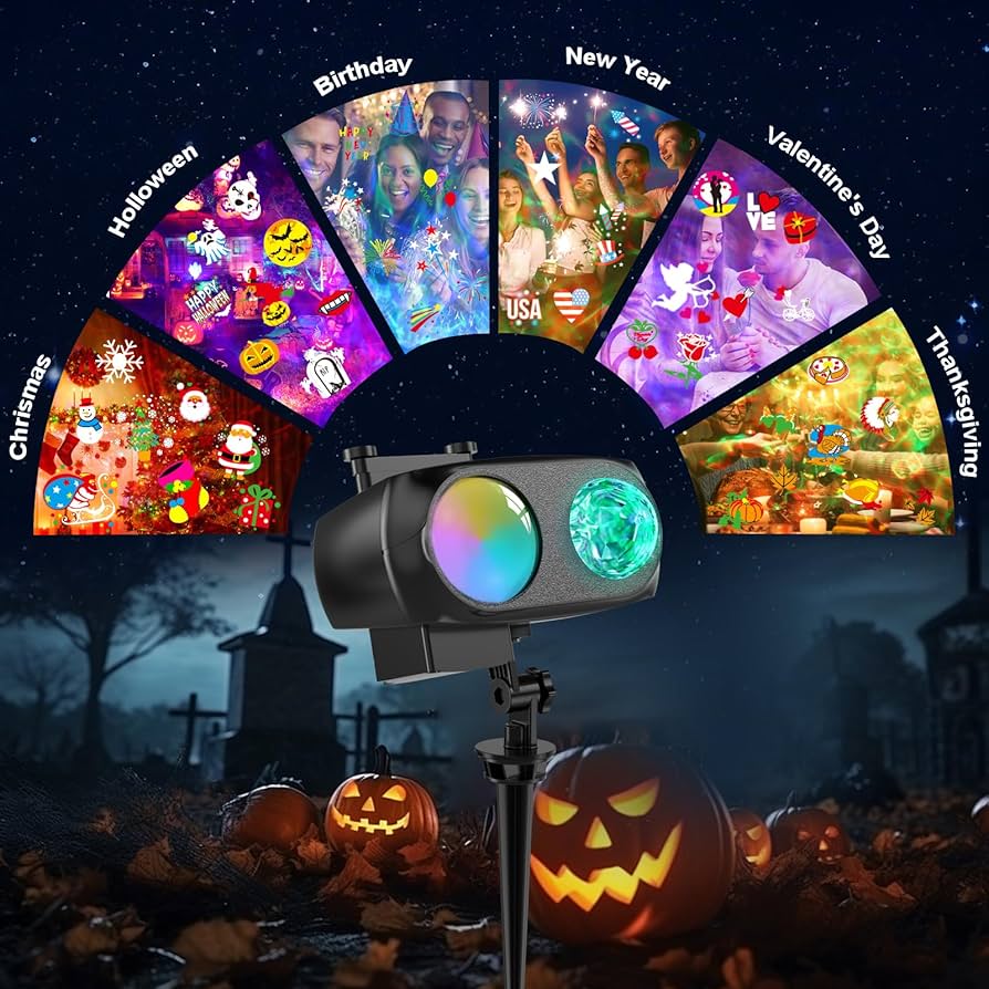 オーダー　ハロウィン&クリスマス４点 Amazon.com: 8-Pattern Halloween Projector Lights Outdoor 2