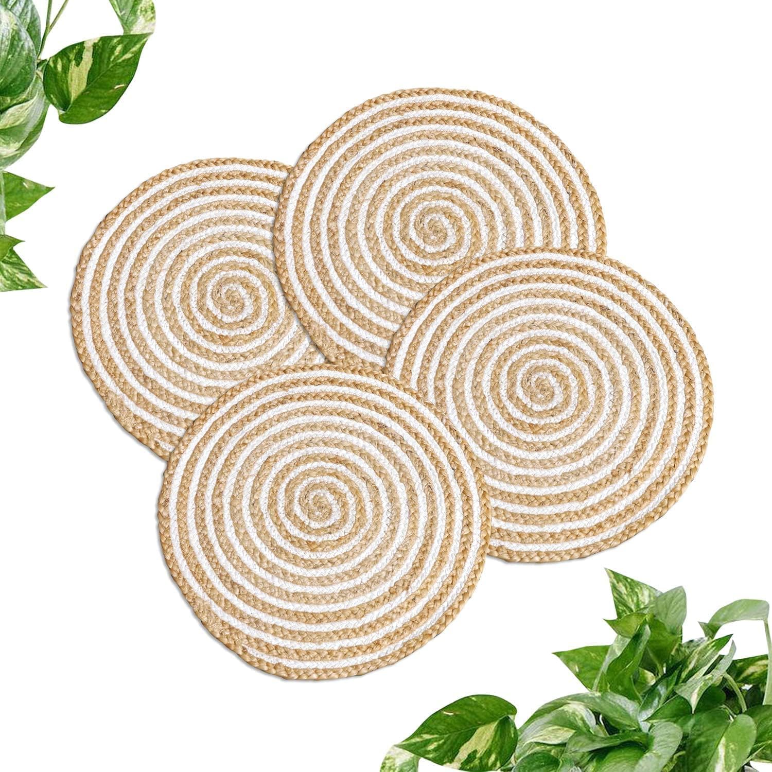 Kalakriti Eco Friendly Round Jute Woven Placemat Set of 6| Heat Resistant Place mats Farmhouse Cotton Rope Indoor Place Mat | Plate | Tablemats Rattan for Dining Tables Trivets Hot Dishes