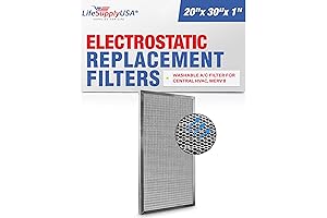 LifeSupplyUSA 20x30x1 Air Filter, Washable and Reusable