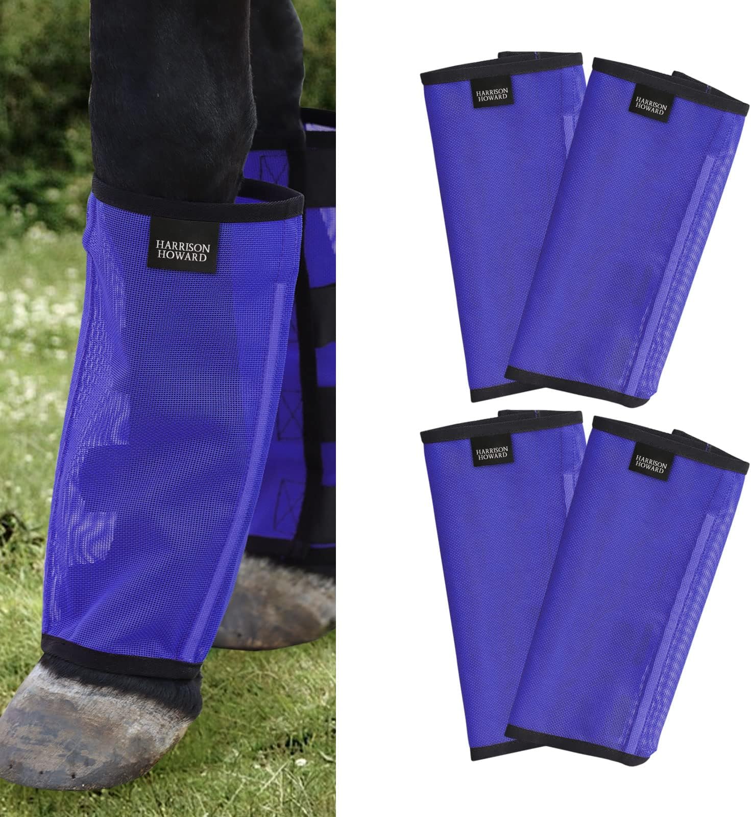 Loose Fitting Fly Boots UV-Protective Extra Tough Mesh Ventilated Four Fasteners Stay-on Design Protect Horse Legs & Stomp-Reducing Set of 4 Deep Navy Medium