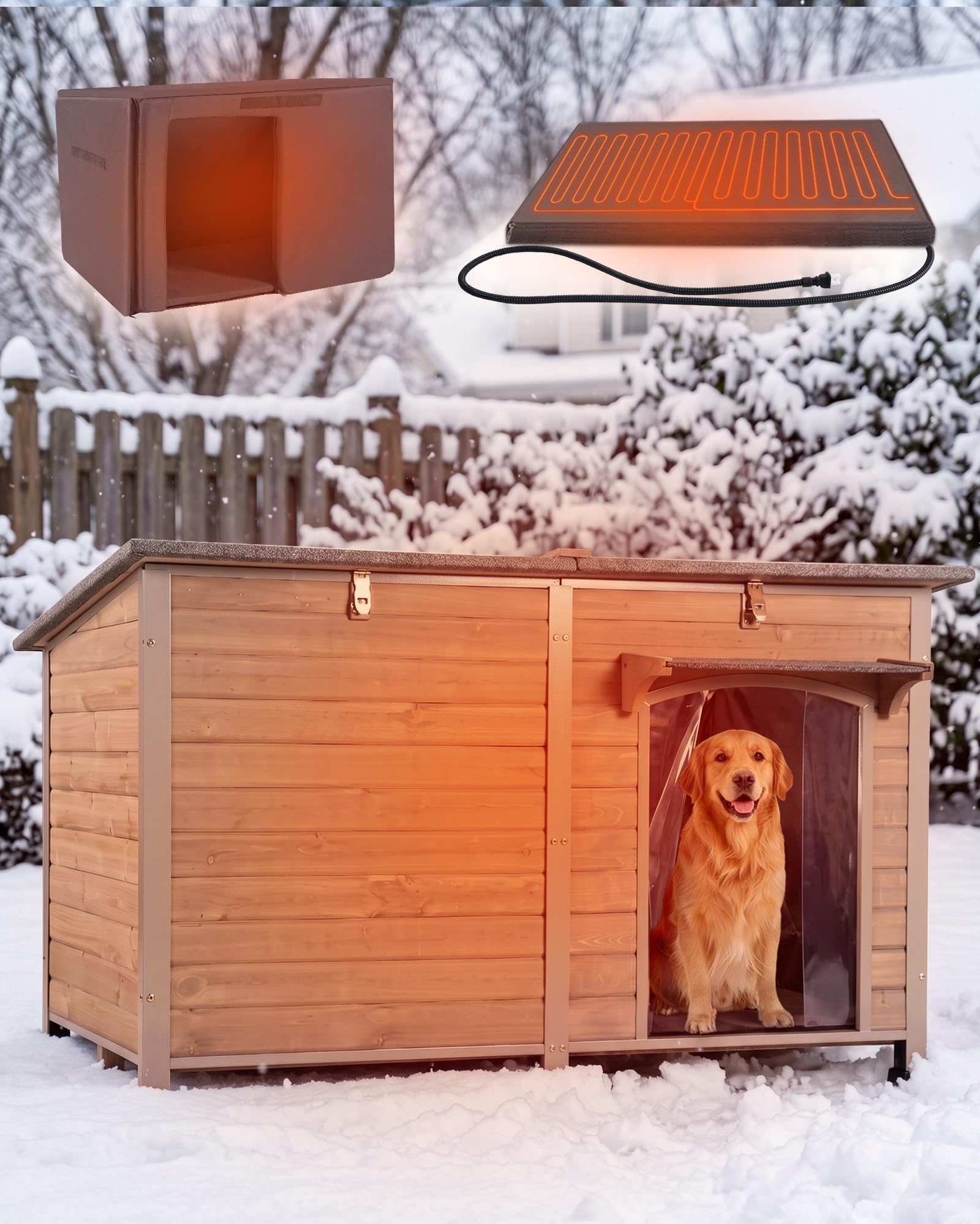 59" Extra Large Outdoor Dog House with Insulated Liner,Dog Kennel with All-Around Iron Frame,Weatherproof Dog Shelter for Small to Large Sizes Dog Kennel (Brown, LH)