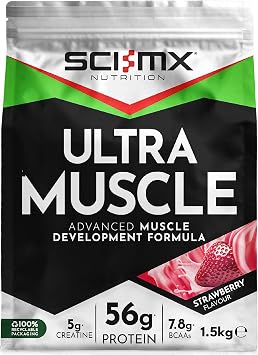 SCI-MX Ultra Muscle - Protein Powder for Muscle Development + 23 Vitamins & Minerals - Strawberry   5g Creatine + 7.8g BCAAs per Serving   1.5kg