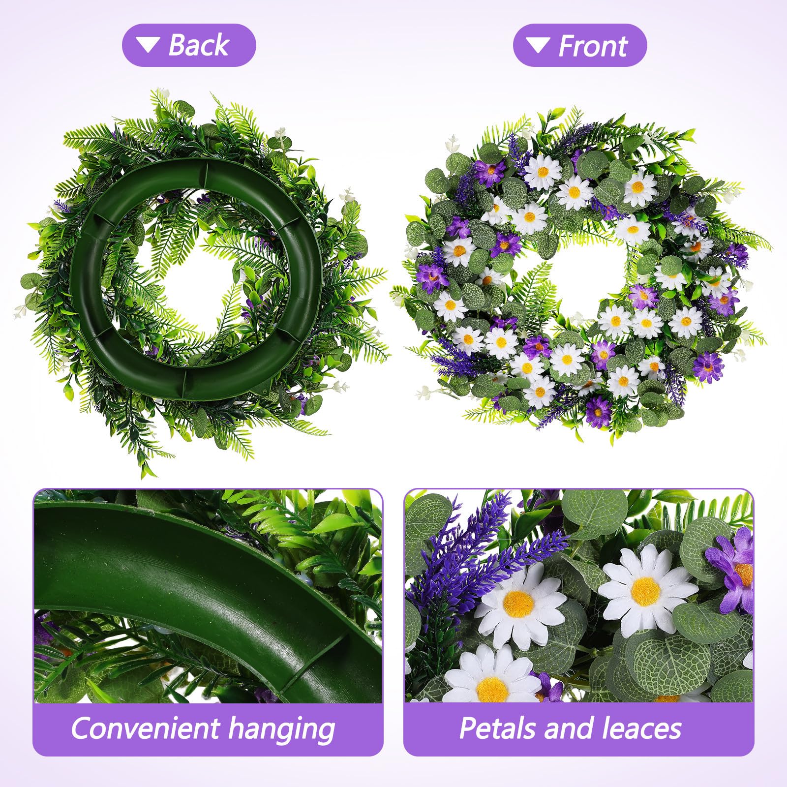 Künstlicher Lavendel Türkranz mit LED für Frühling und Sommer | Kunststoff mit Realistischer Haptik, für Partys und Hochzeiten, Zarte Form mit Natürlichem Charme