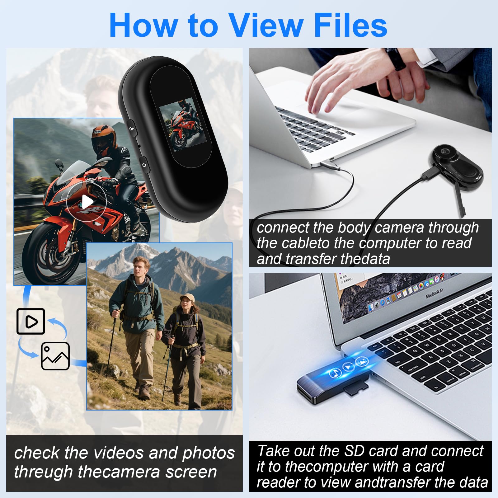 Mini Camera, Clip Rotatif 360°Camera Pieton, Vidéo et Audio HD 1080P Caméra d'action, Body Cam avec Accessoires Multifonctions Motos, Vélos et Casques Caméra Corporelle Portable