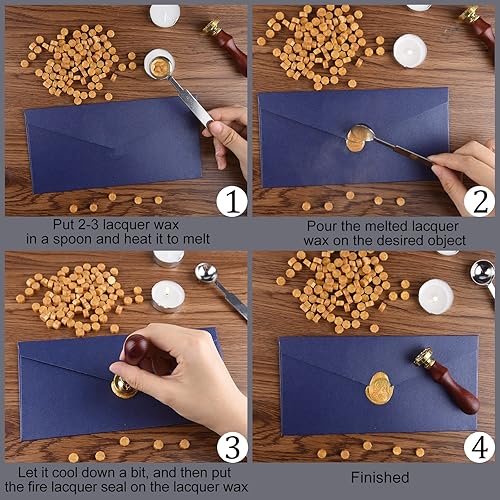 Miniatura 4 de 600 cuentas de sello de cera plateada con 1 cuchara de fusión de cera y 4 velas de té para tarjetas de felicitación de cartas, manualidades de