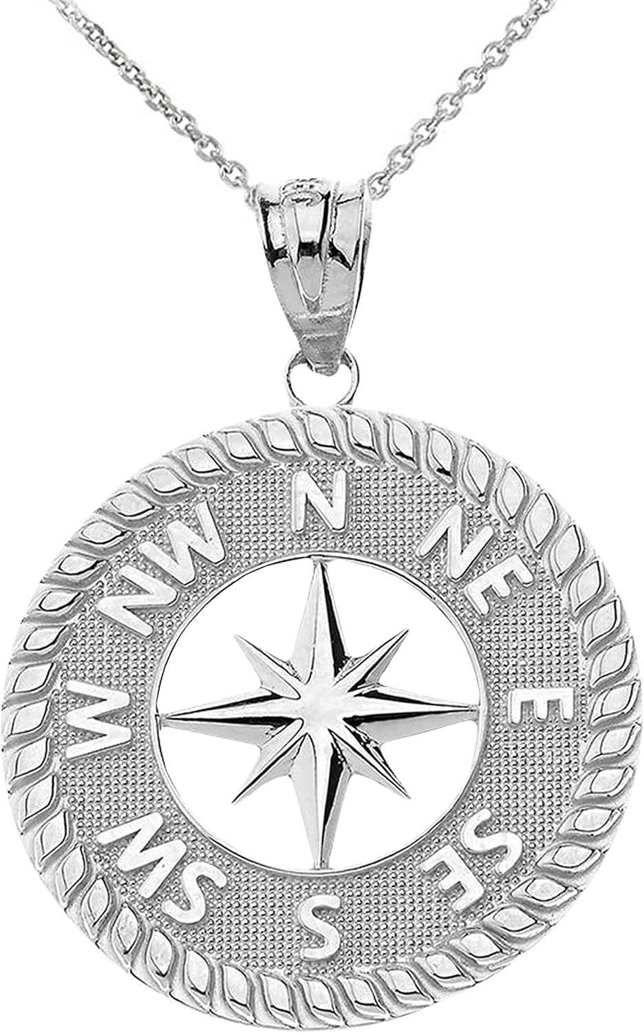 Claddagh Gold .925 Sterling Silver Navigation Compass 1” Pendant - Choose Pendant Only or Necklace with 16”-22” Chain