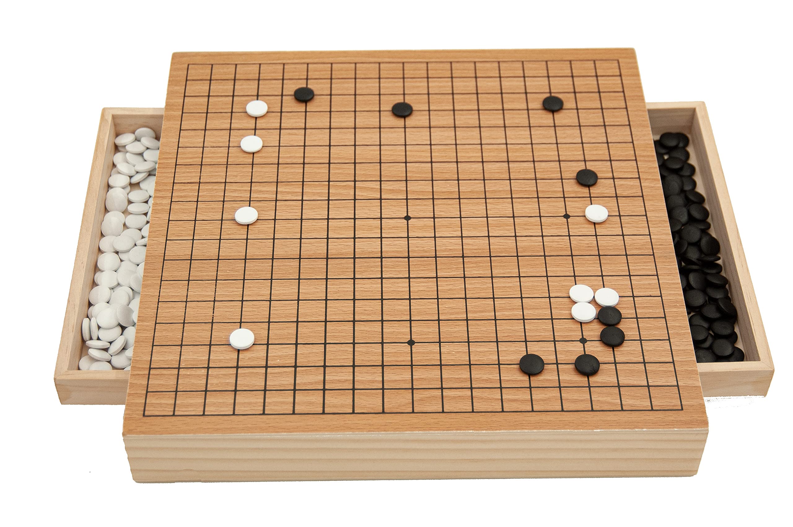 Go Set with Drawers, 19 x 19 Board, Wooden Stones