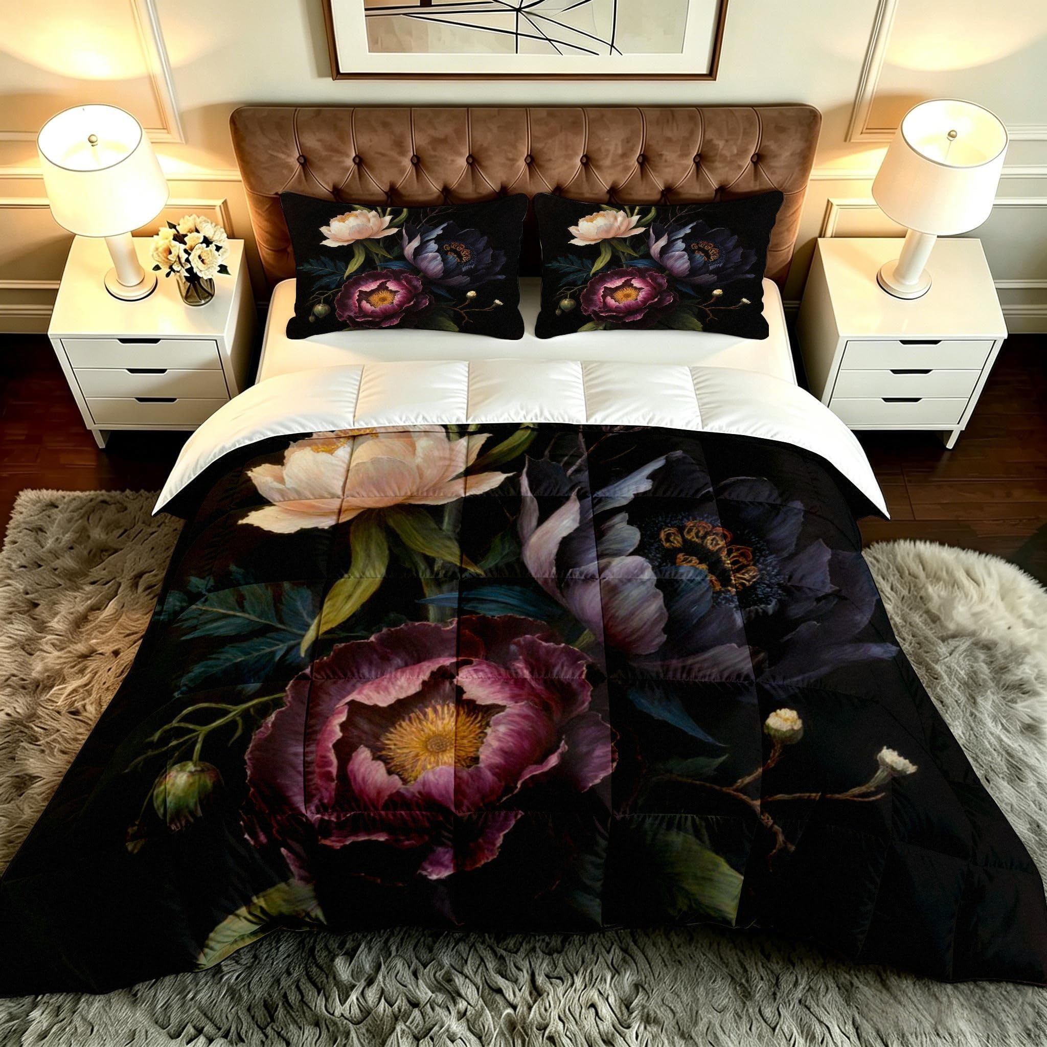Piumone 150x200cm Fiore Nero Set 3 Pezzi Microfibra per Adulti-A220