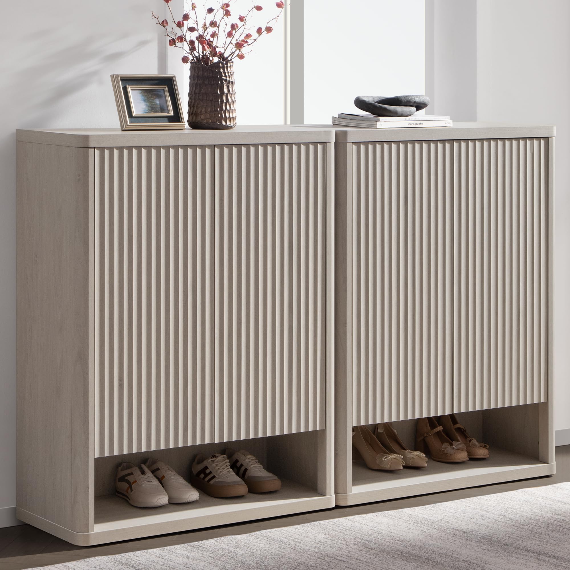 SICOTAS Shoe Cabinet 44" Tall Large Storage Organizer Modern Shoe Rack with Doors & 4 Shelves Mid Century Free Standing 6-Tier Cabinet for Entryway