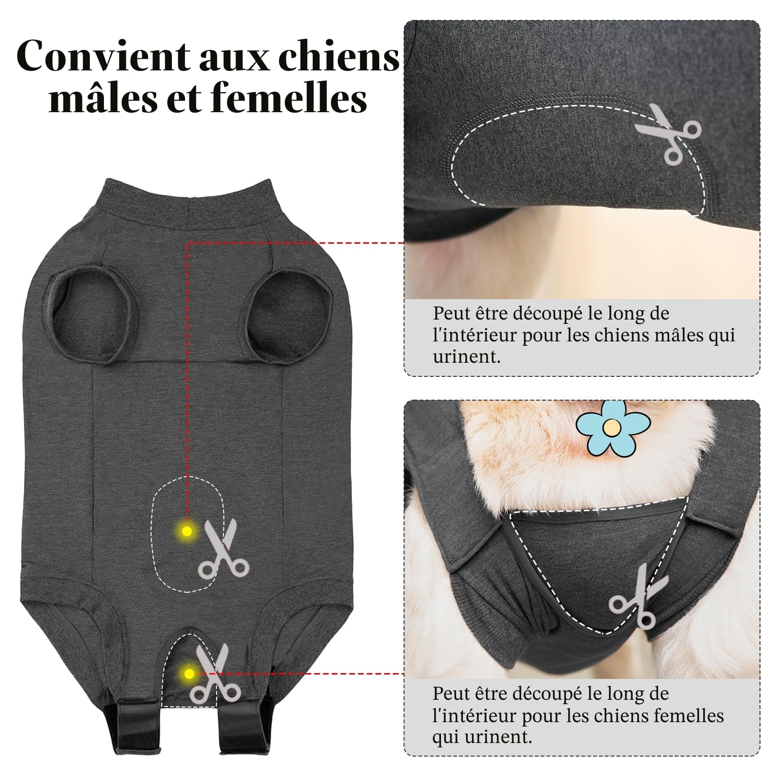Body Chien Post Operatoire Femelle Male Combinaison Chien Sterilisation Castration Body Medical pour Chienne Anti Lechage après Opération t Shirt Post Operatoire Alternative Collerette Chiens