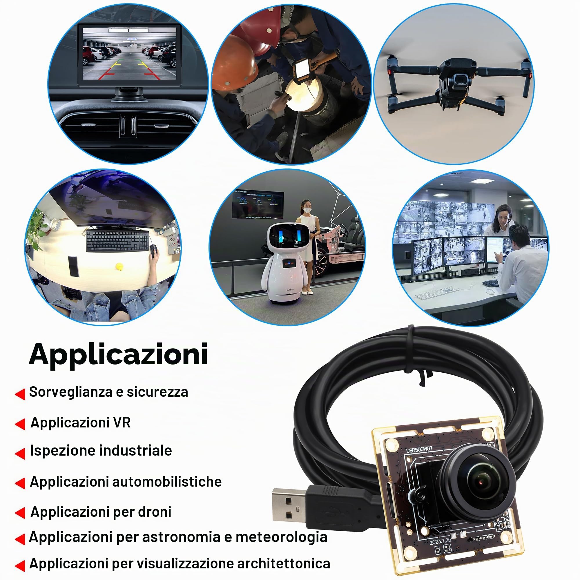 SVPRO Modulo fotocamera USB Fisheye da 5 MP, 30 FPS, scheda webcam ultra grandangolare a 200 gradi, sensore IMX335, visione computerizzata, telecamera di sicurezza industriale per PC, Raspberry Pi