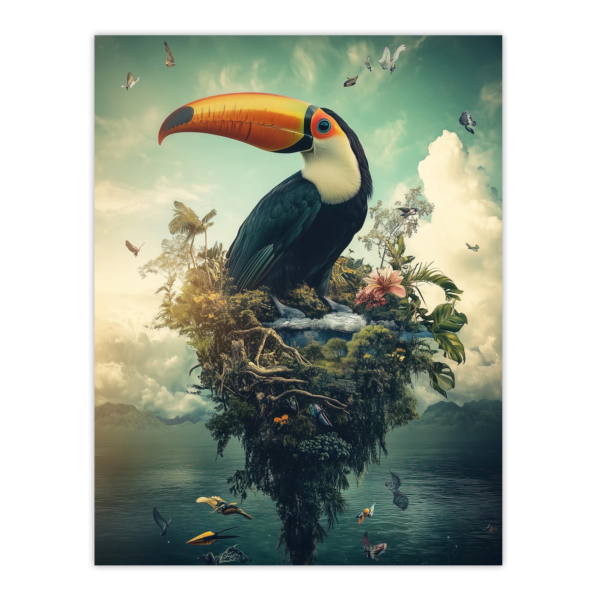 Artery8 Surreal Fantasy Toucan Bird Nature Retreat Living Room Extra Large XL Wall Art Poster Print