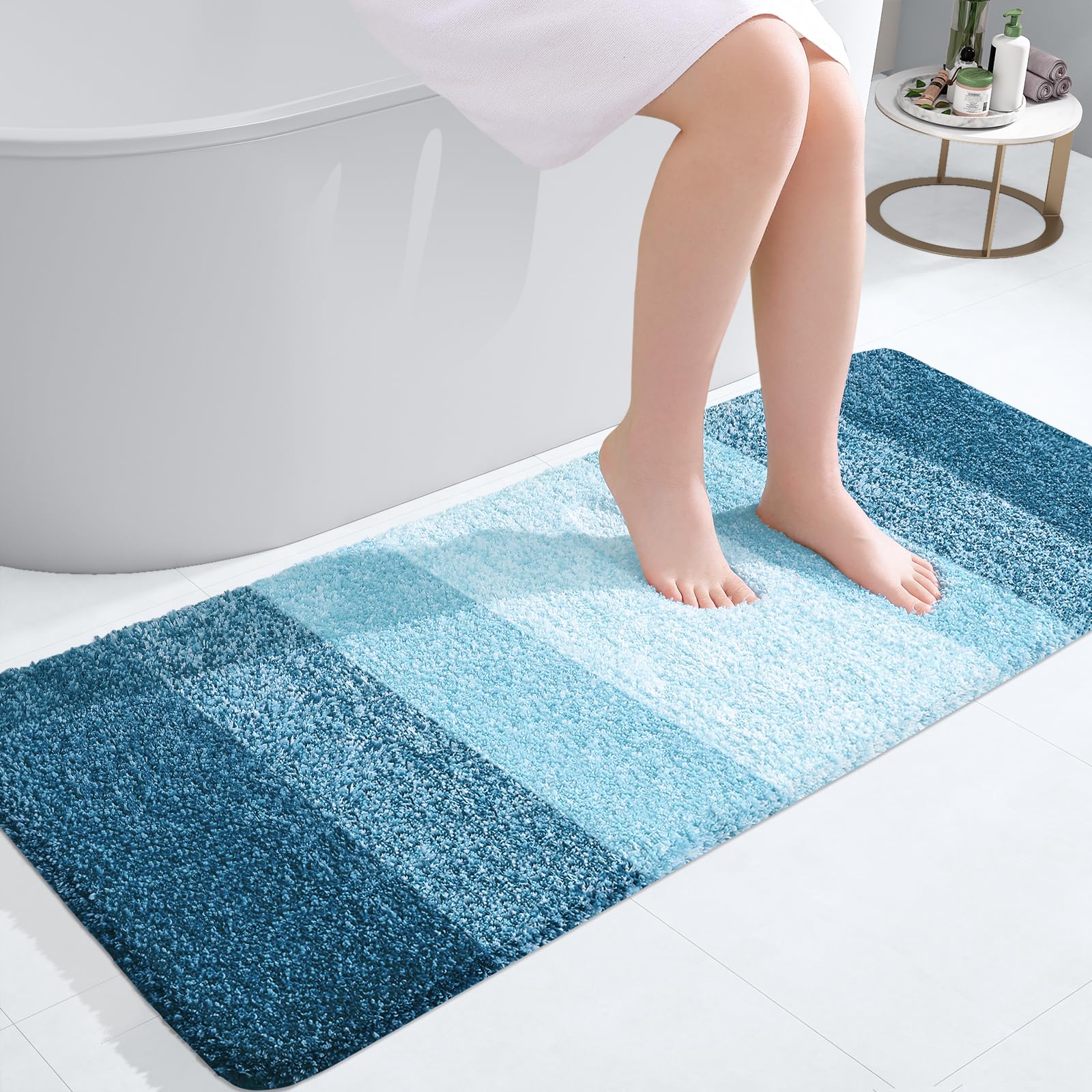 OLANLY Bathroom Runner Rugs 47x20, Extra Soft Absorbent Microfiber Bath Rugs, Rubber Backing, Quick Dry, Washable Bath Mats for Bathroom Floor, Tub