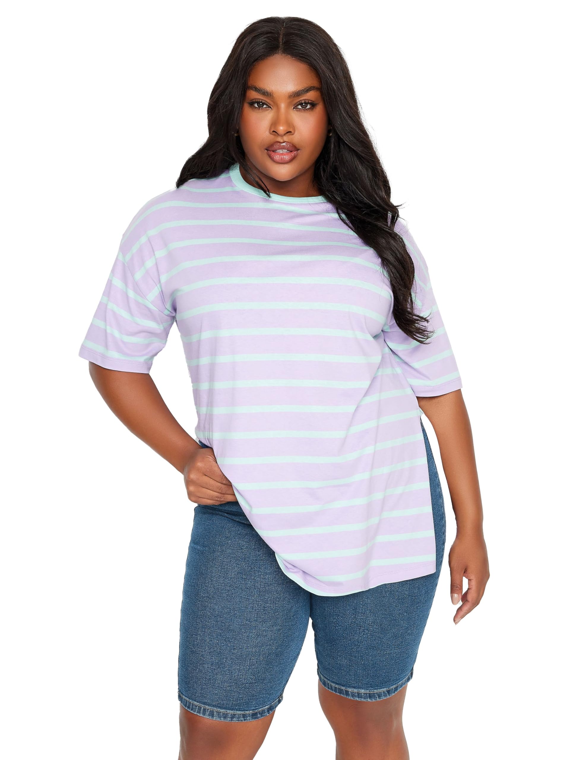 Yours Curve Mid Blue Pull On Stretch Denim Cycling Shorts - Women's - Plus Size Curve