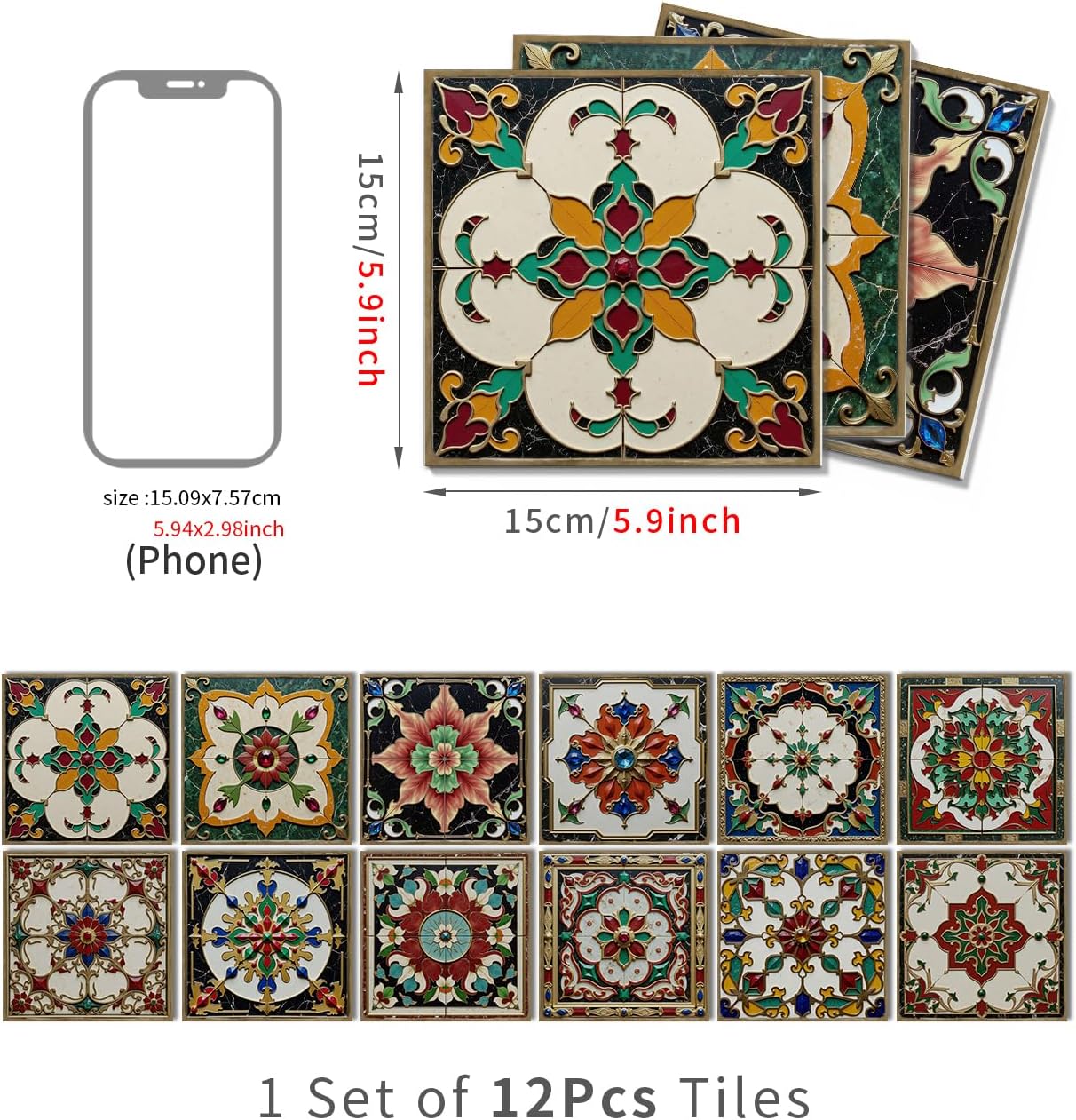 VICCI Peel and Stick Backsplash Tiles 5.9 * 5.9 Inch 12Pcs - Extra Thick Foam Self Adhesive Tiles, Backsplash for Stove, Kitchen Splashguard