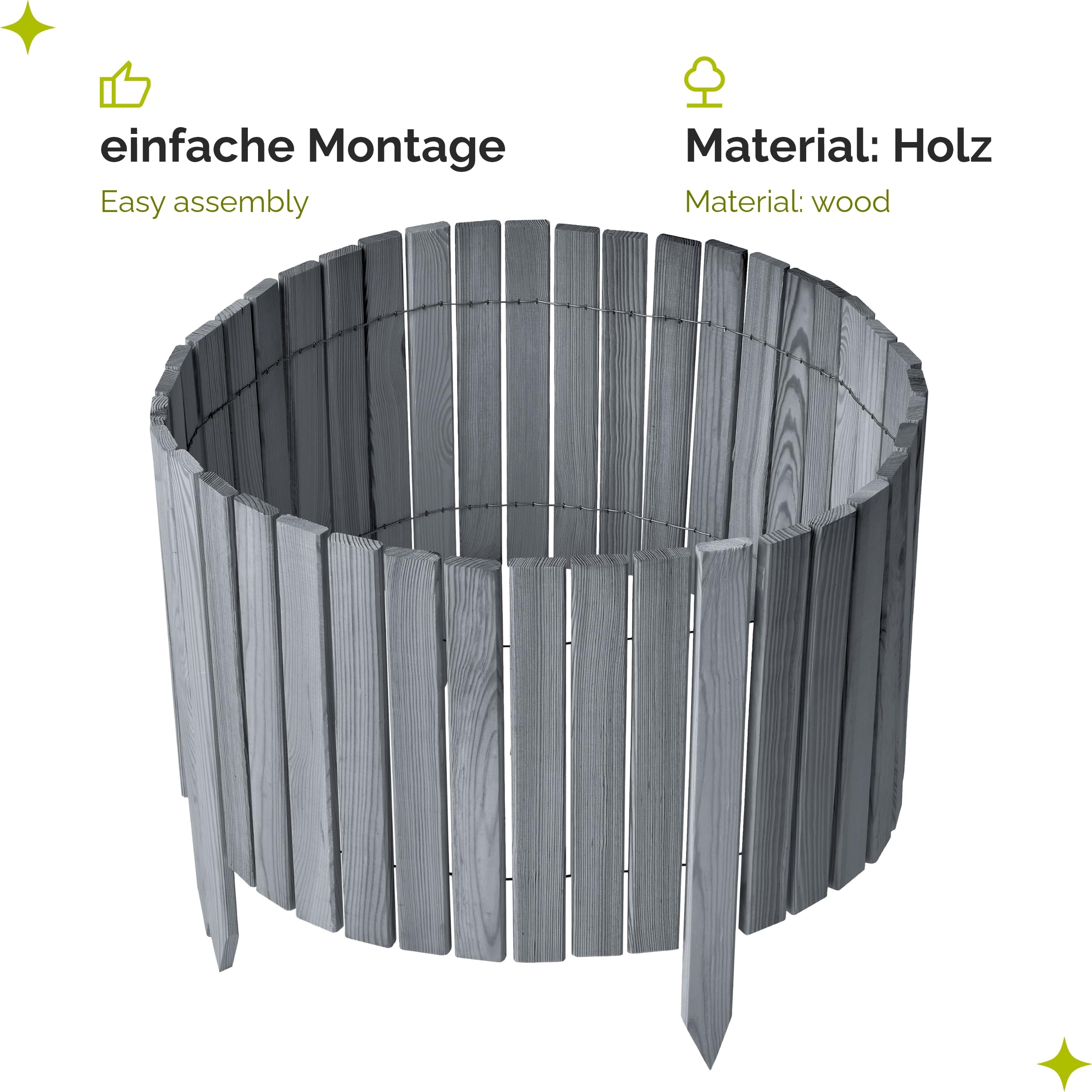 Garronda Beeteinfassung Holz Rasenkante Höhe: 40 cm Grau GD-0149