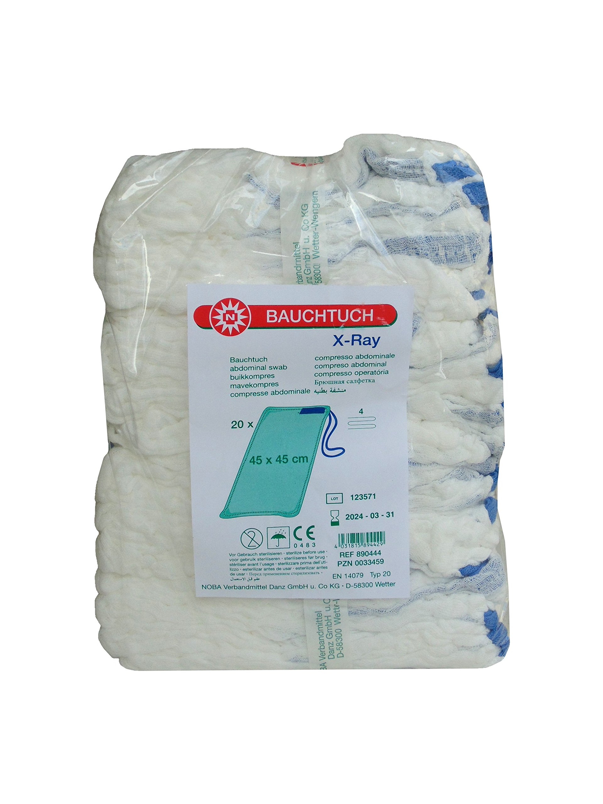 BAUCHTUCH 45x45 cm 4fach weiß o.Schlaufe 20 Stück