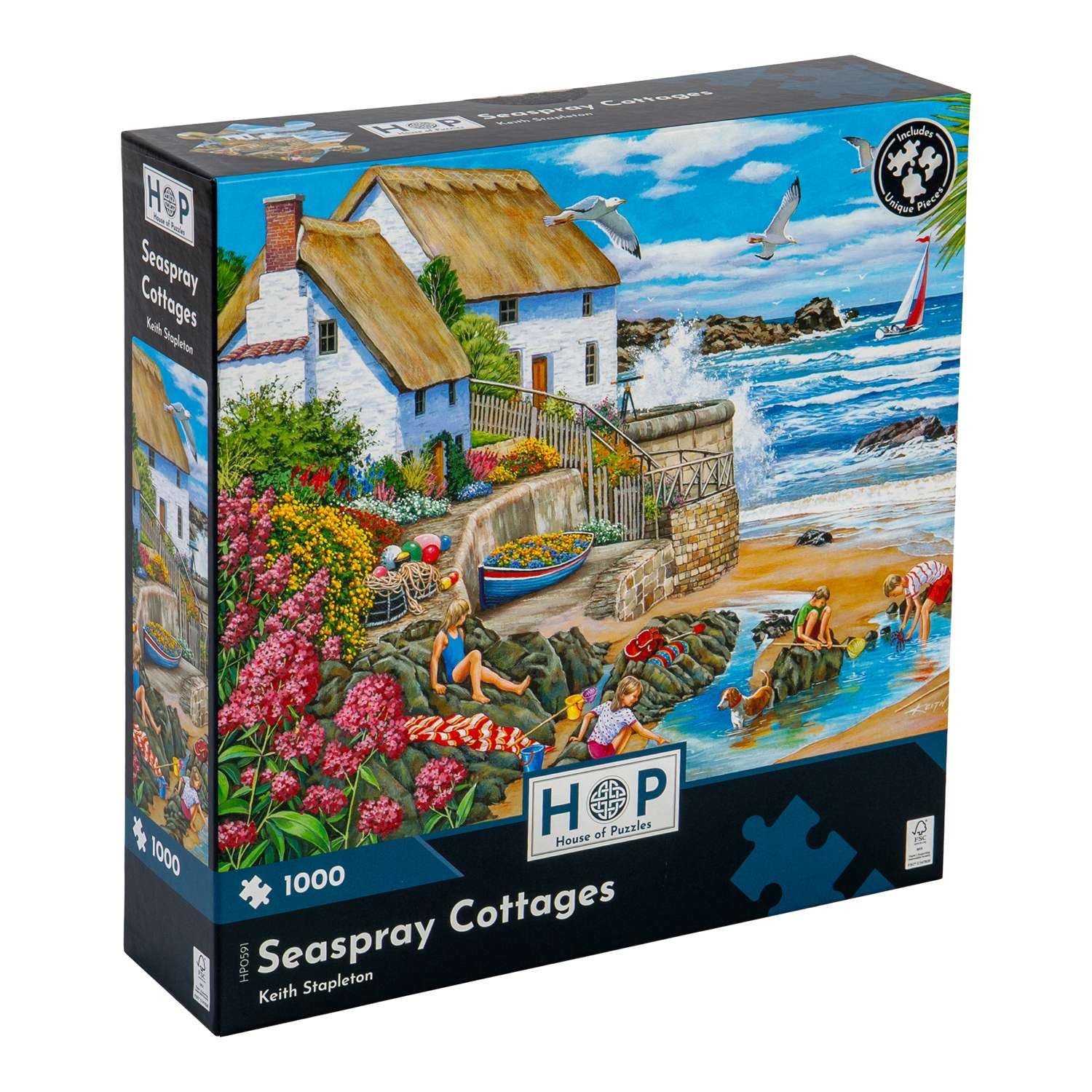 The House of Puzzles - Seaspray Cottages Jigsaw - 1000 Piece Jigsaws For Adults, Artist Illustrated, Scenic Landscape, Deluxe Puzzle Gifts โ image 1