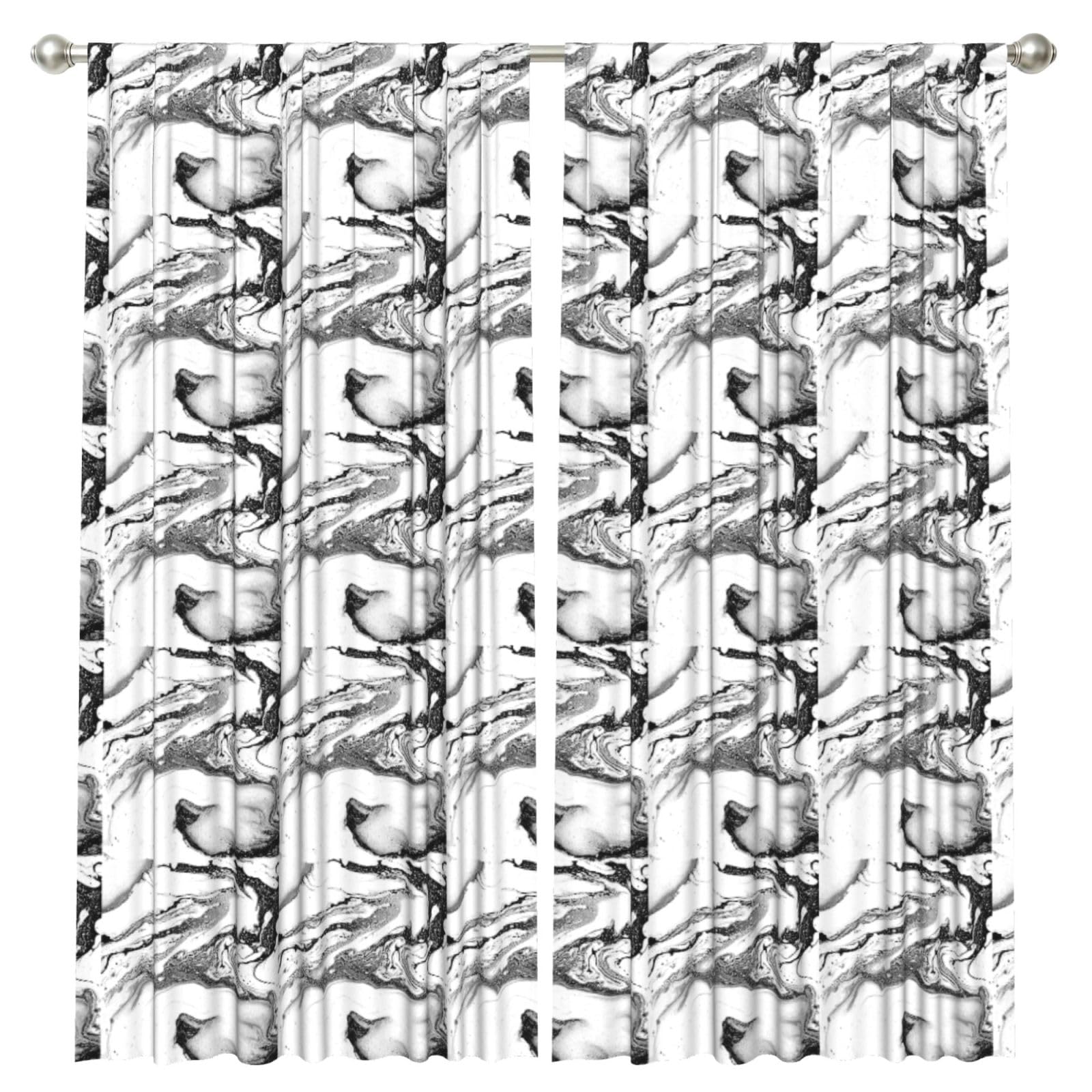 InOmak Black And White Marble Printed, 2 Panels Window Curtains 52 x 84 Inch Blackout Curtains for Living Room Bedroom