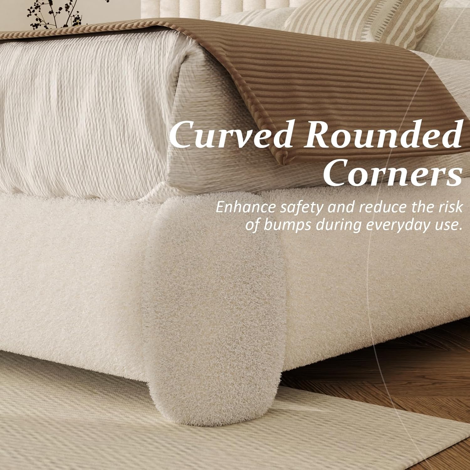 King Size Cloud Bed Frame, Upholstered Boucle Platform Bed with Round Corner Adjustable Headboard, Modern Style, No Box Spring Needed, Never Squeak, Easy Assembly, Beige