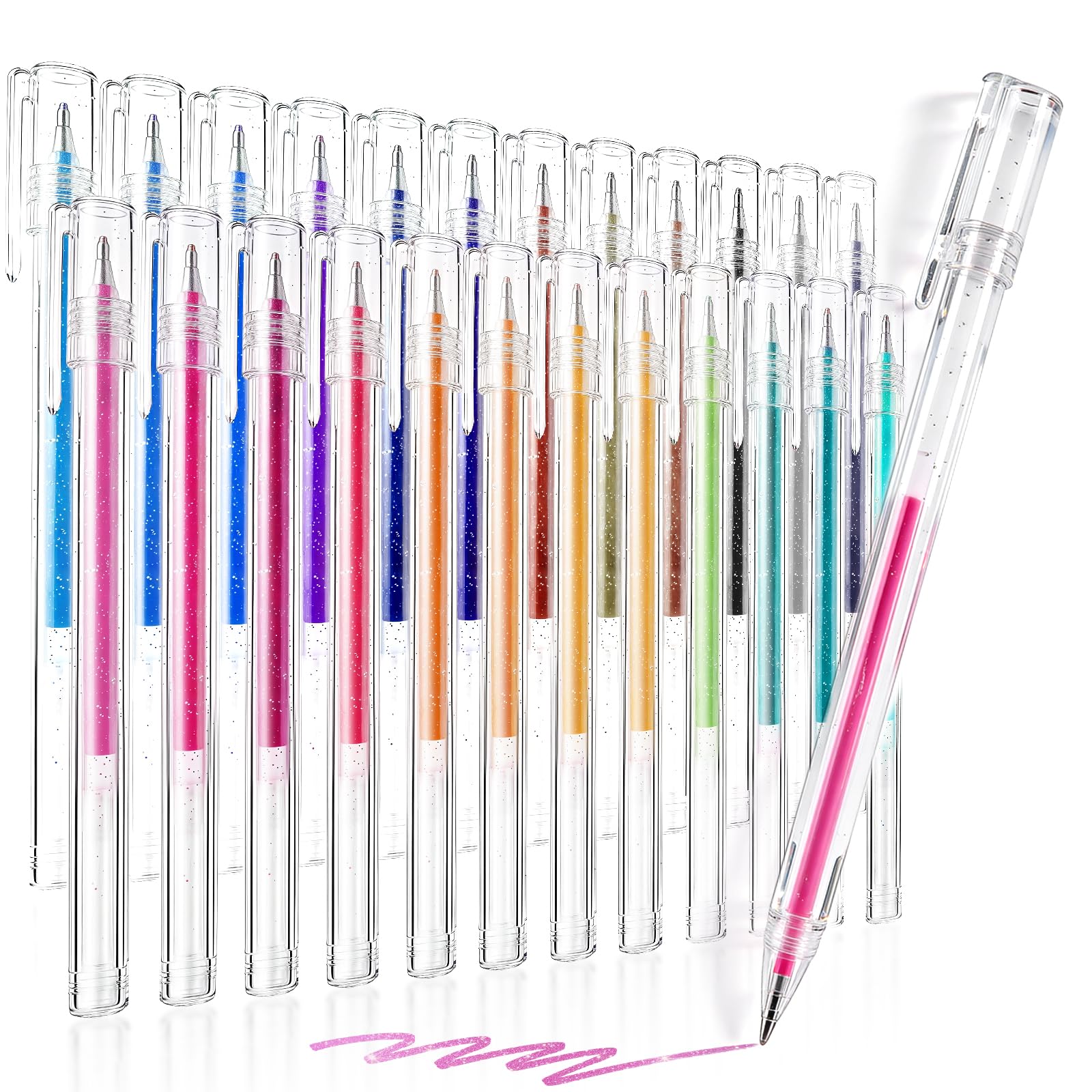 DUULEMANG Glitter Gel Pens, 24 Colours Fine Tip Art Markers Set for Adult Coloring, Glitter Pens Gel Ink Pens for Journaling, Drawing, Cute Journal Colored Pen for Black Paper Writing