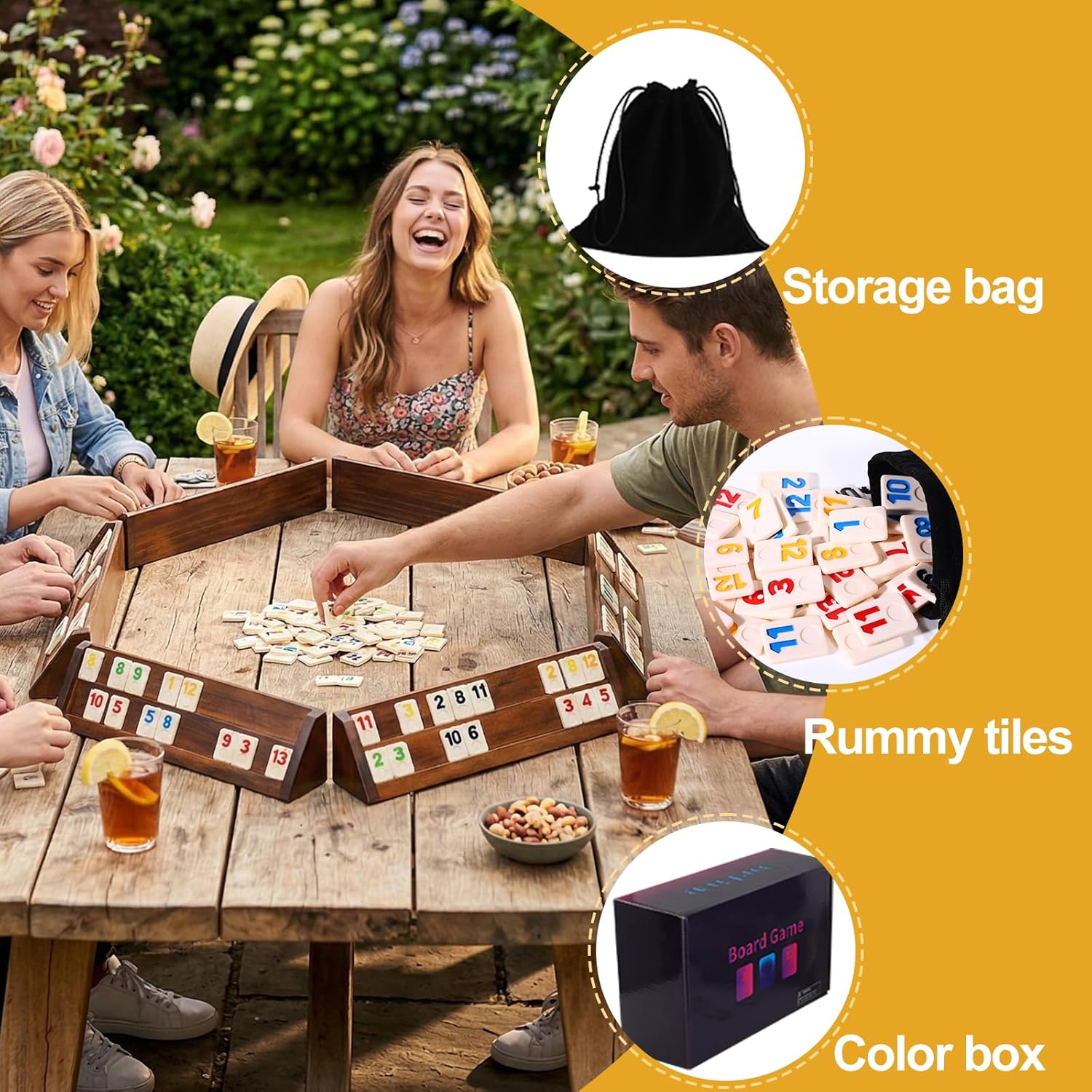 Rummy Cube Game 6 Players-Large Luxury Rummy Game with 160 Tiles and 6 Sturdy Tile Racks,Classic Board Game for Adults and Family