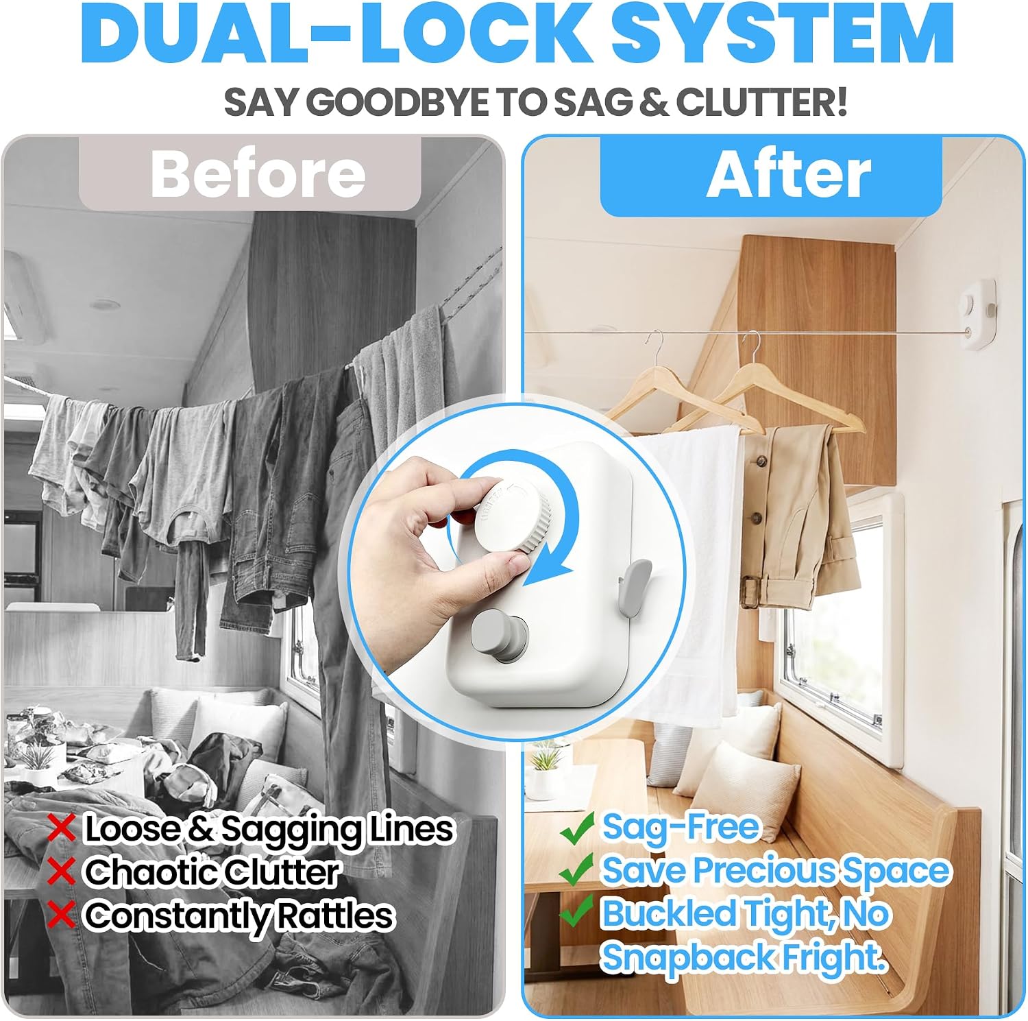 RV Retractable Clothesline, Heavy Duty Indoor Clothes Drying Line with Adjustable Tension Lock, Extends to 14.1 FT, Holds Up to 55 LBS for RV Camper Bathroom