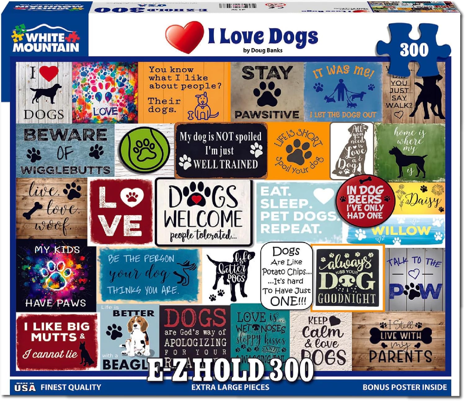 White Mountain 300 Piece Jigsaw Puzzle Funny Animal Collage Puzzles with Large Pieces Gift for Teens and Seniors 18"x24" - I Love Dogs