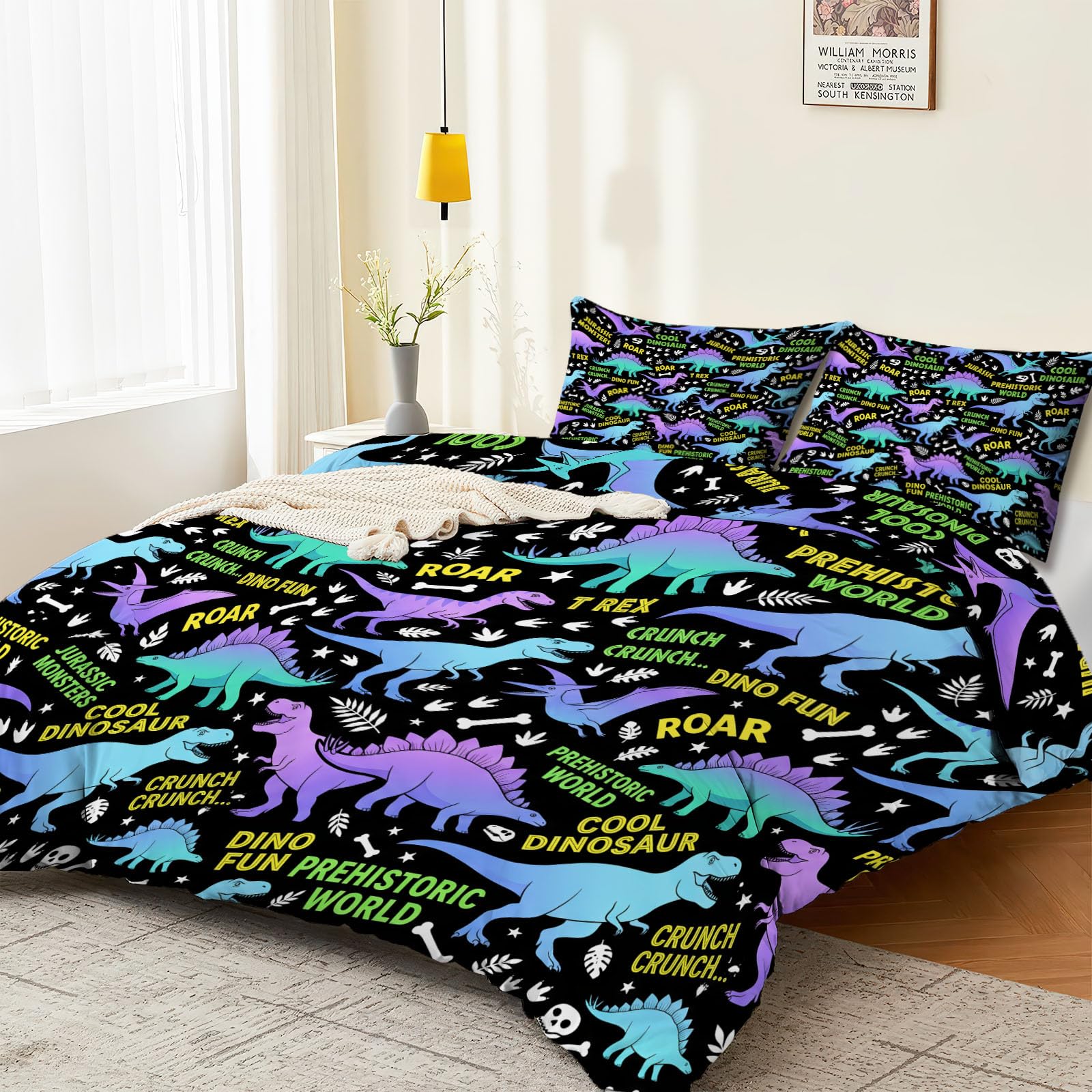 Housse de Couette 200 x 200 cm Dinosaure Dessin Animé