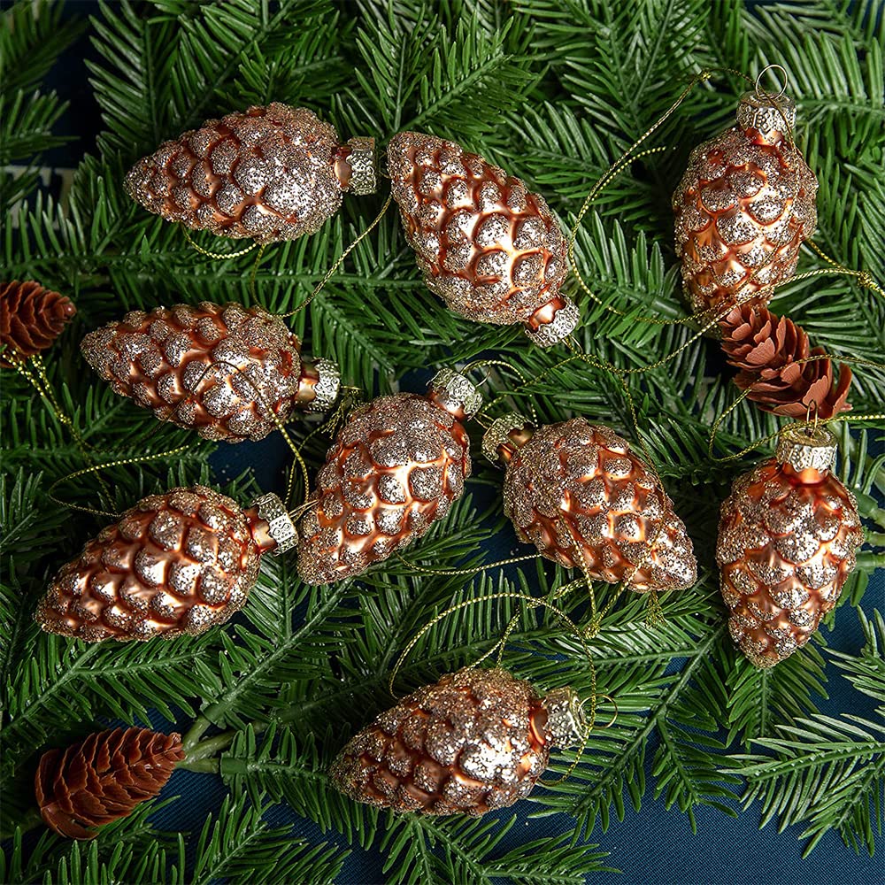 Albero di Natale appeso 12 PCS Pigna di Natale Ornamenti in vetro-Pigna da appendere Pigna dipinta con glitter Ornamento per albero Decorazioni per feste fai-da-te Appendere artigianato fai da te