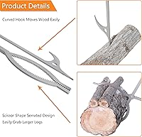 Vista 6 de Juego de pinzas para fuego de 40 pulgadas, agarradores de leña y atizador de fuego, agarradores de troncos grandes de acero inoxidable para fogón al