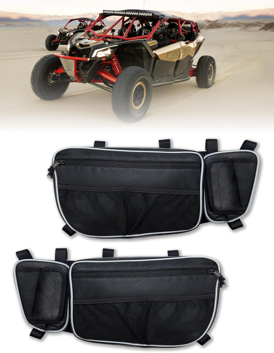 ZIDIYORUO CAN AM Maverick X3 Accessories Front Door Storage Bags for Maverick X3, Compatible with Can Am Maverick X3 Max, XRS Turbo, Featuring Removable Knee Pad, 2023 Design (Sold as a Pair)